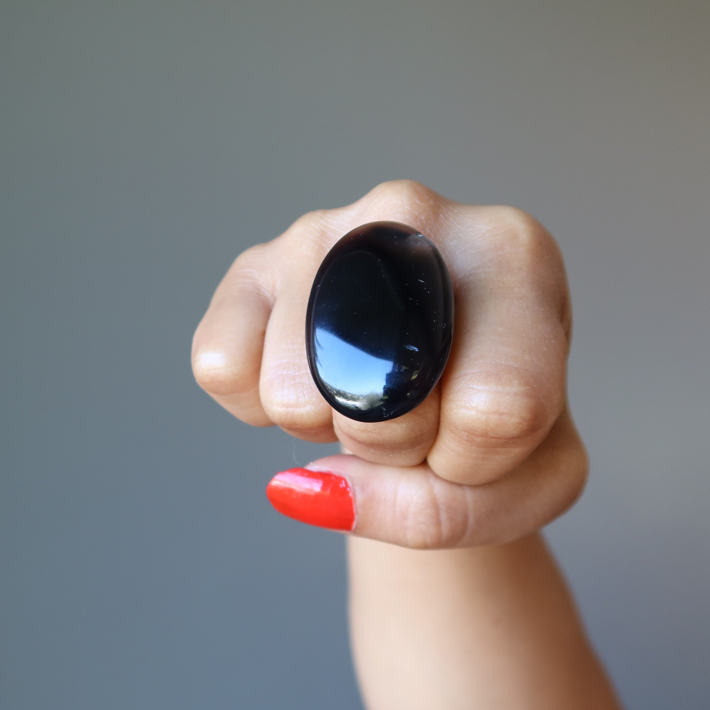 Bague Agate Noire Pierre de Pouvoir Maîtresse Bronze Ajustable