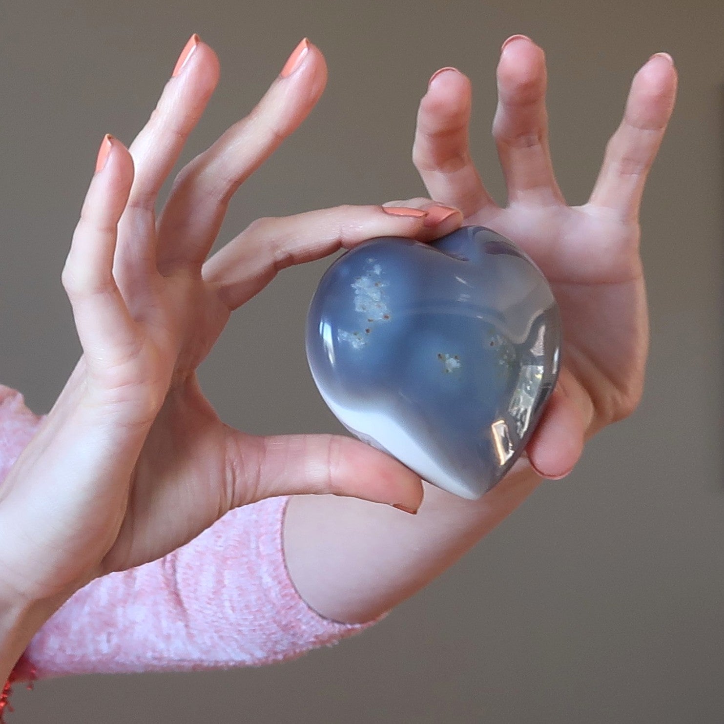 Blue Lace Agate Heart Matching Waves Vibes