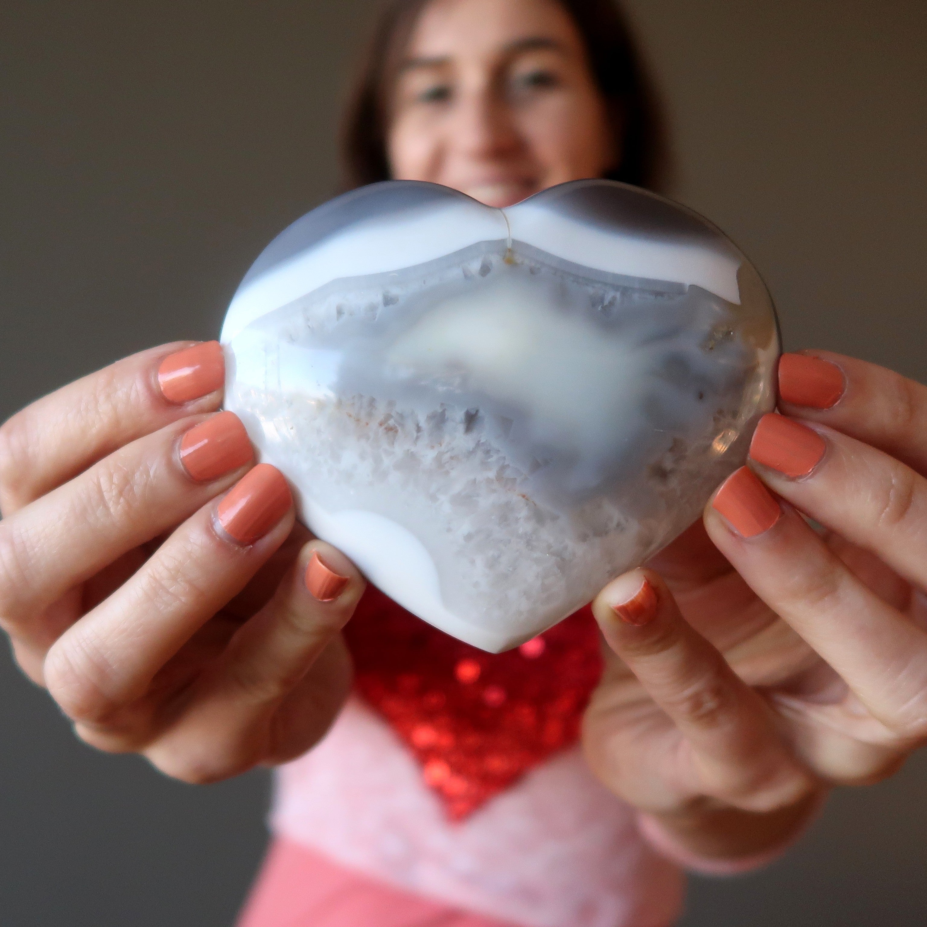 Blue Lace Agate Heart Matching Waves Vibes