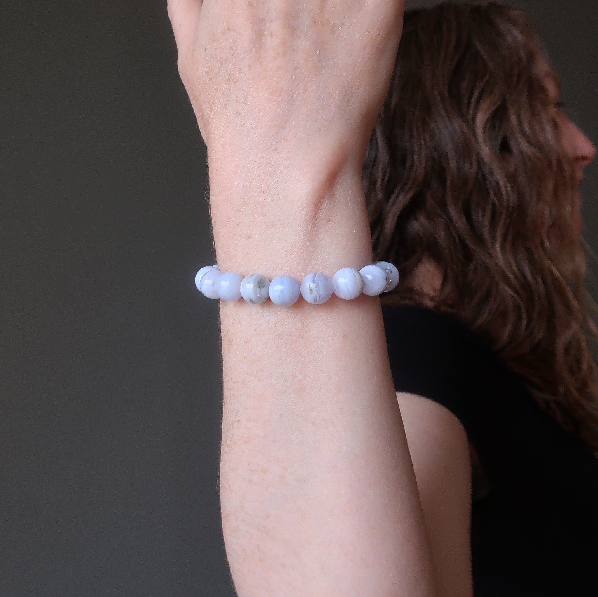 Blue Lace Agate Bracelet Natural Gemstone Beads Soothing Calm