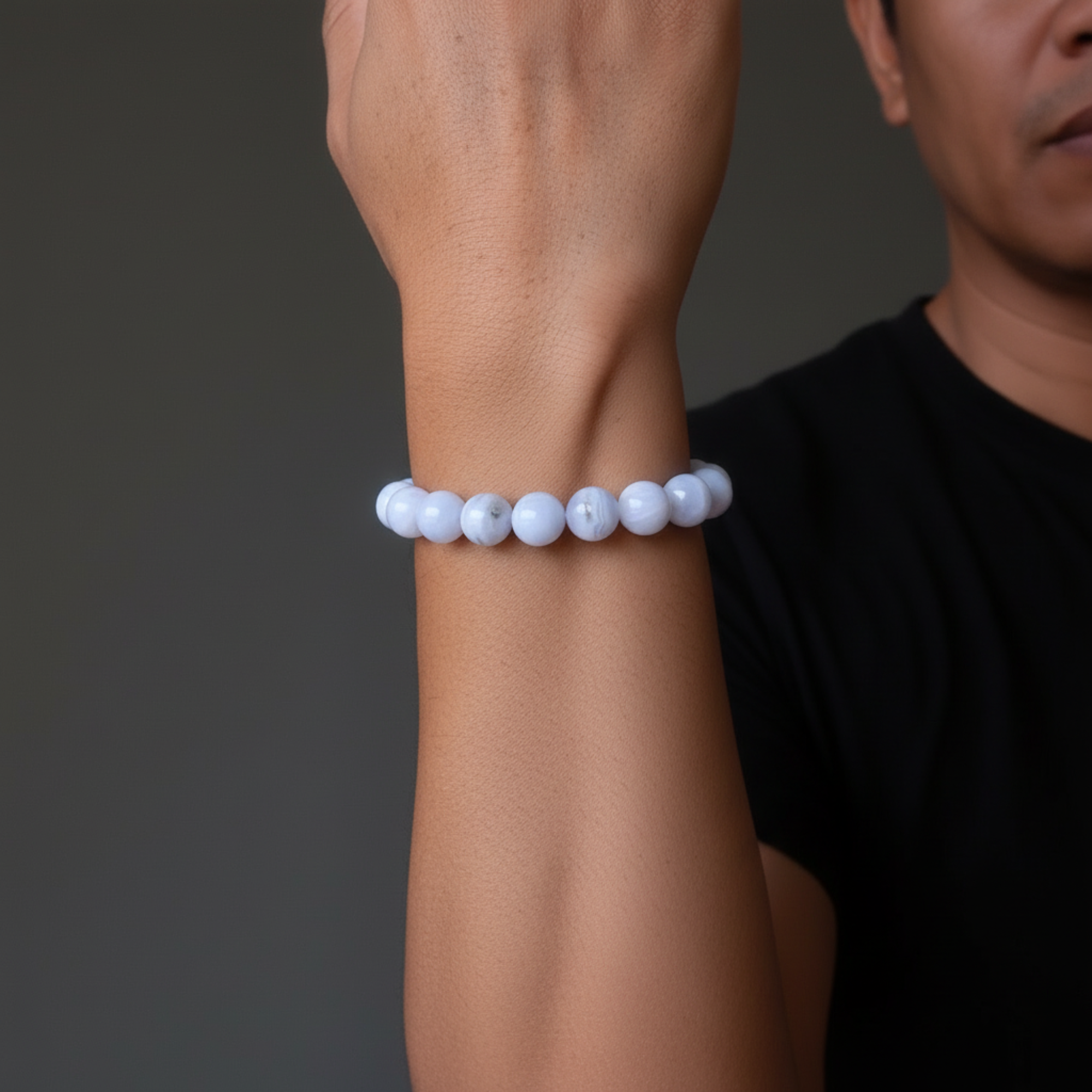 Blue Lace Agate Bracelet Natural Gemstone Beads Soothing Calm