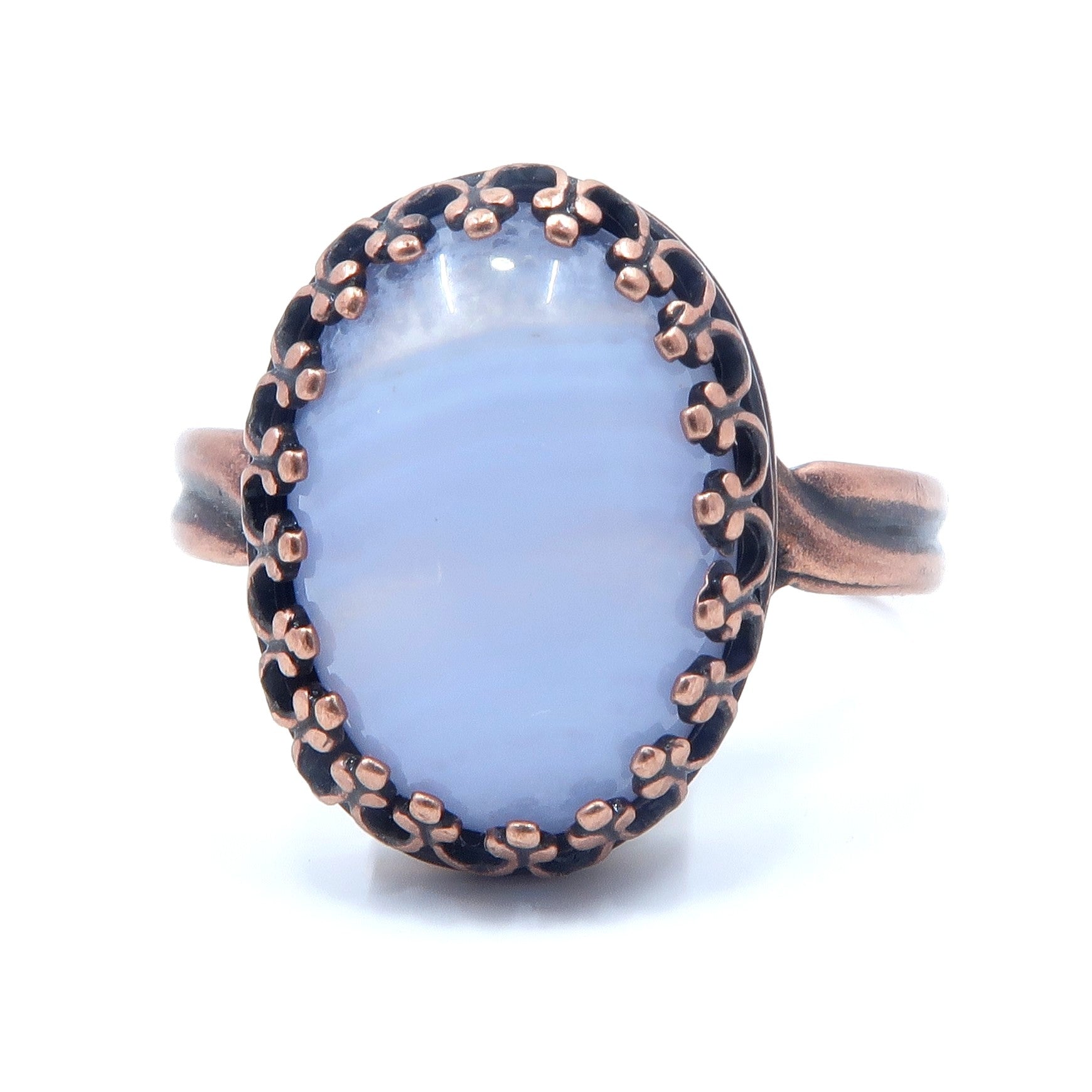 Bague Agate Blue Lace Calme Cuivre Ancien Ajustable