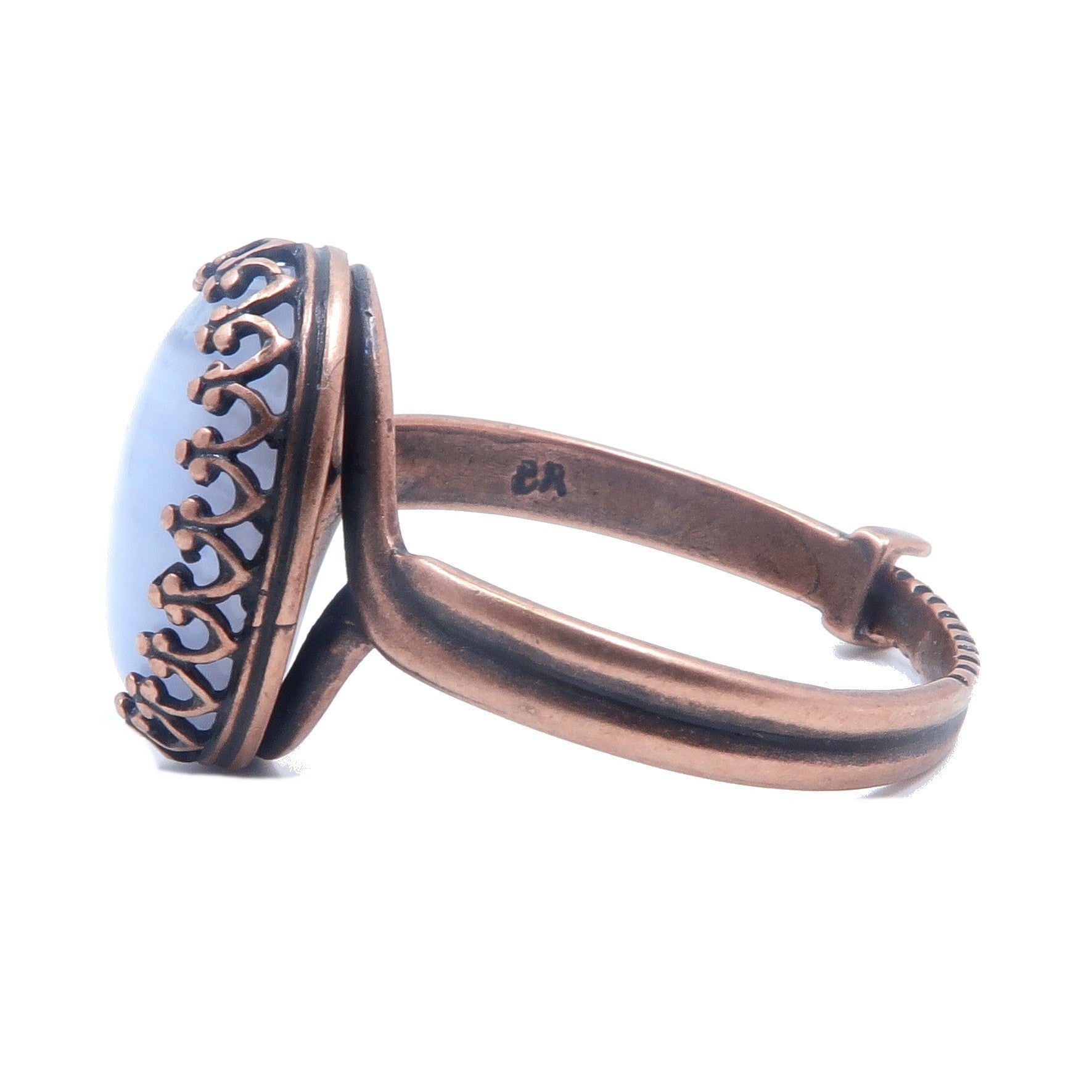 Bague Agate Blue Lace Calme Cuivre Ancien Ajustable