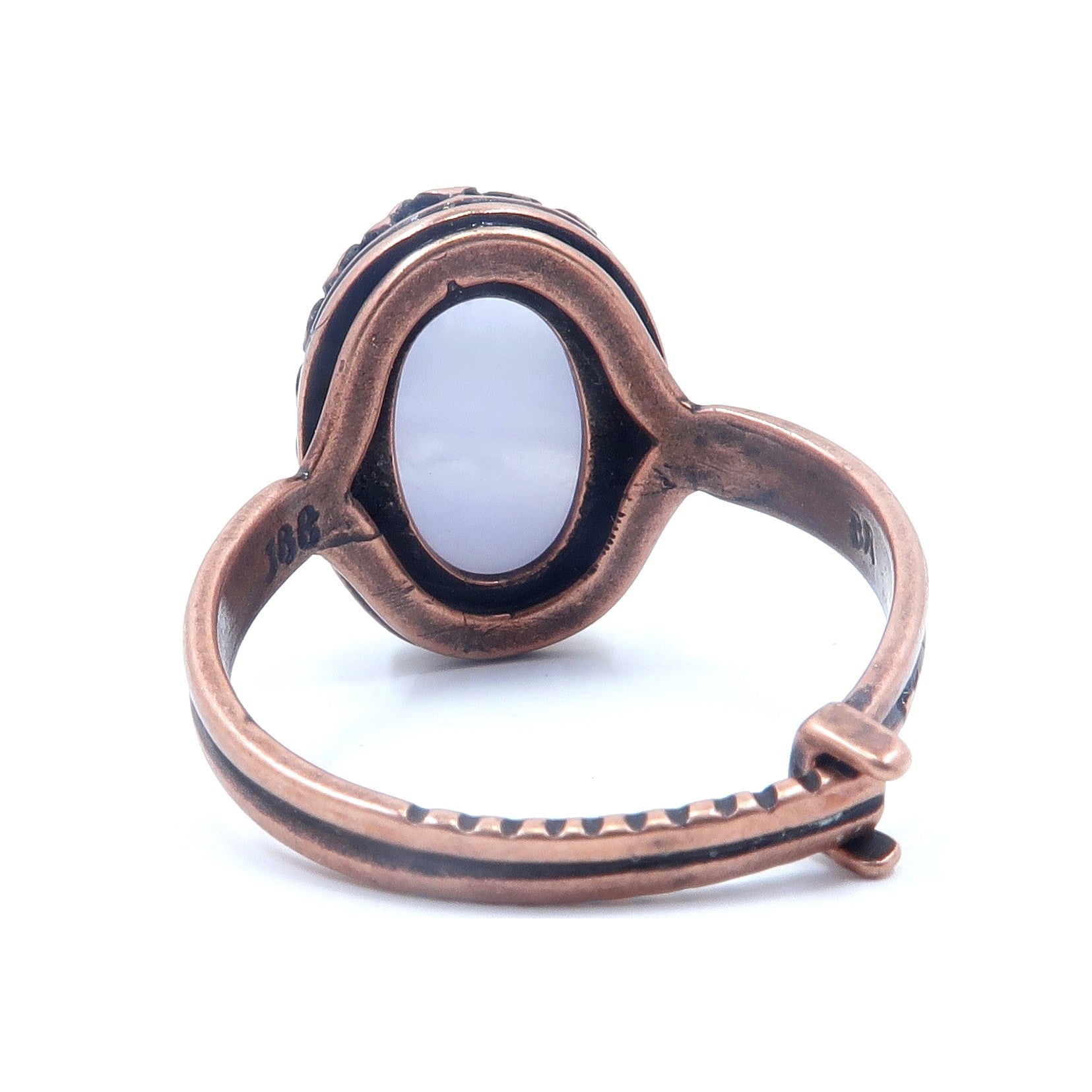 Bague Agate Blue Lace Calme Cuivre Ancien Ajustable