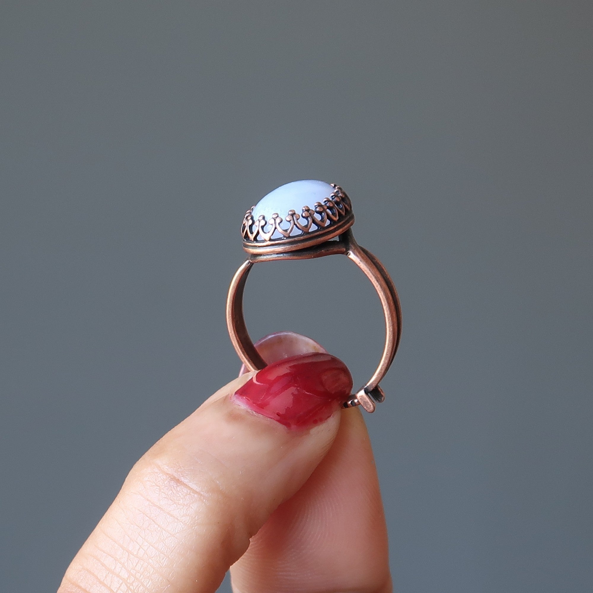 Bague Agate Blue Lace Calme Cuivre Ancien Ajustable