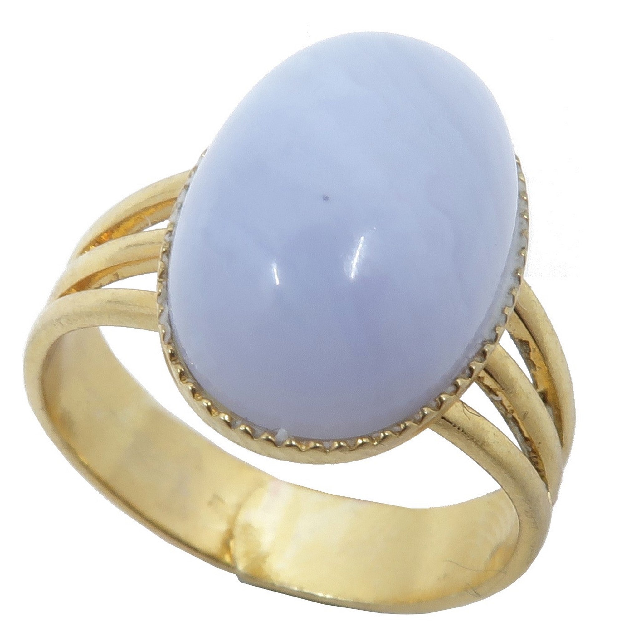 Bague en agate dentelle bleue, cristal ciel, dorée, ajustable