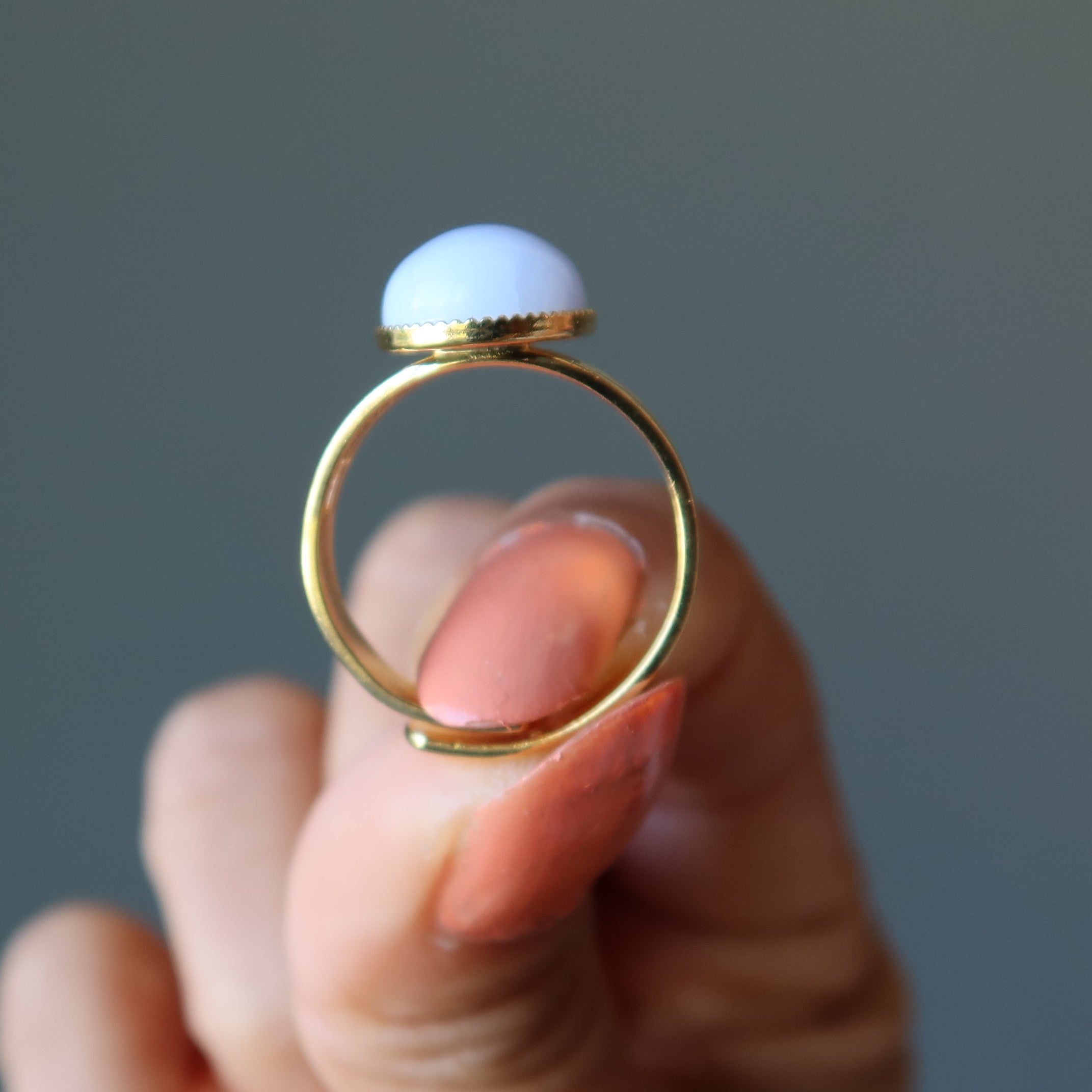 Bague en agate dentelle bleue, cristal ciel, dorée, ajustable