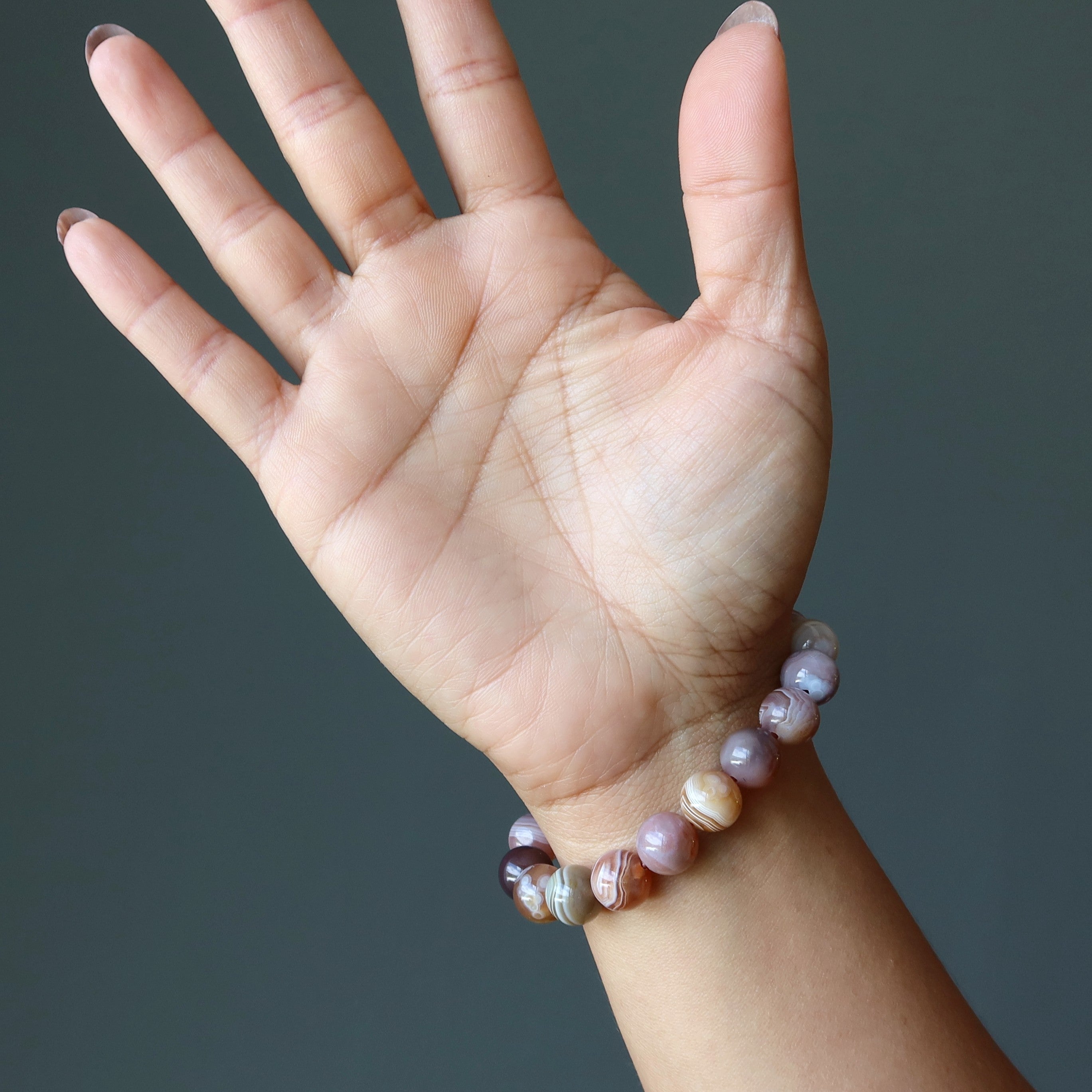 Bracelet en agate du Botswana Perles de pierre baguées Motifs de vie