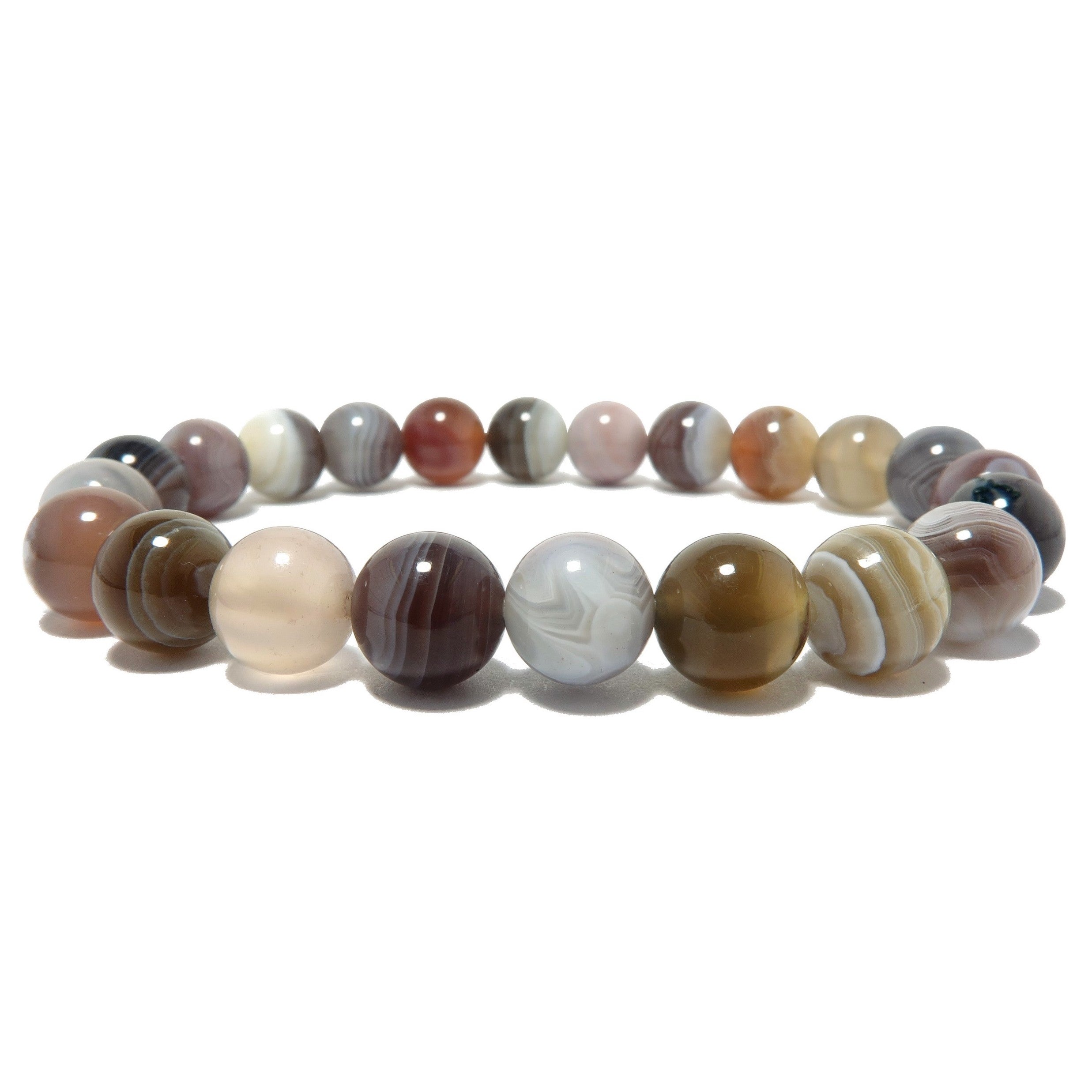 Bracelet en agate du Botswana Perles de pierre baguées Motifs de vie