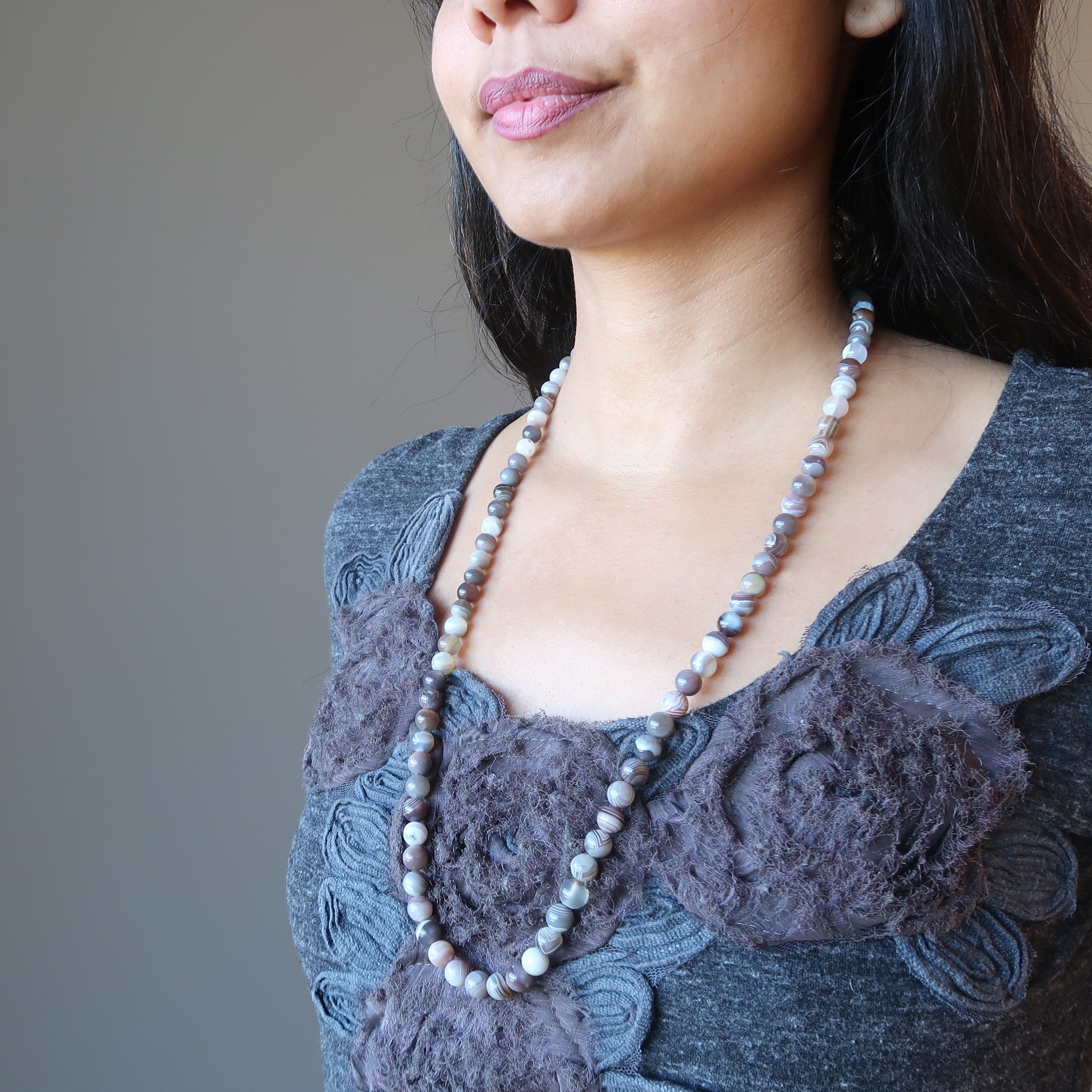 Botswana Agate Necklace Art Silver Gray Creation