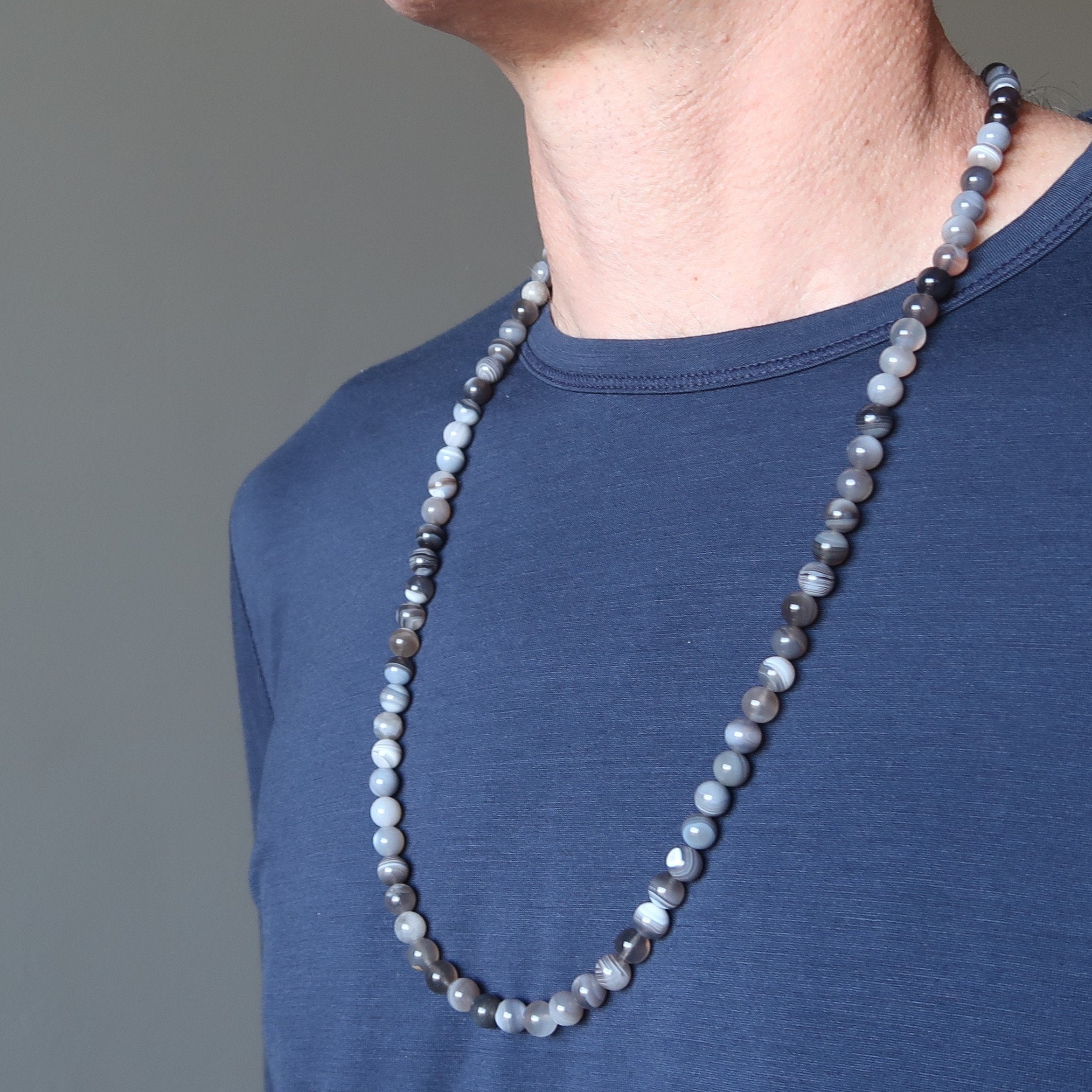 Botswana Agate Necklace Art Silver Gray Creation