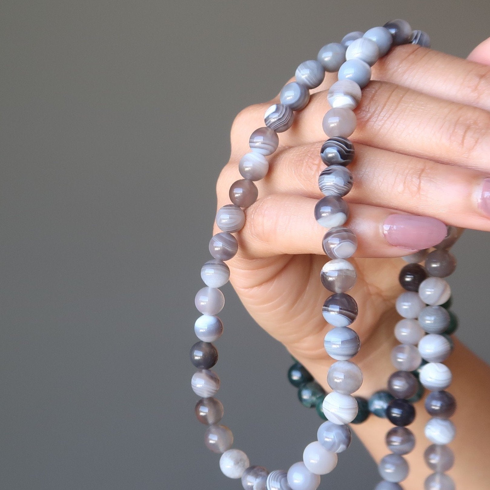 Botswana Agate Necklace Art Silver Gray Creation