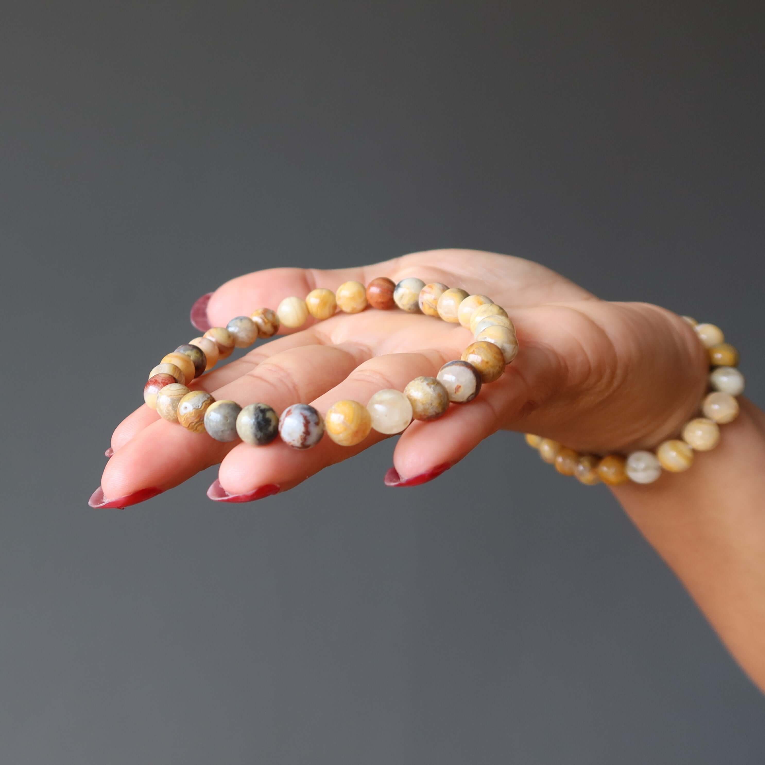 Crazy Lace Agate Bracelet Crystal Beads Laughter Stone