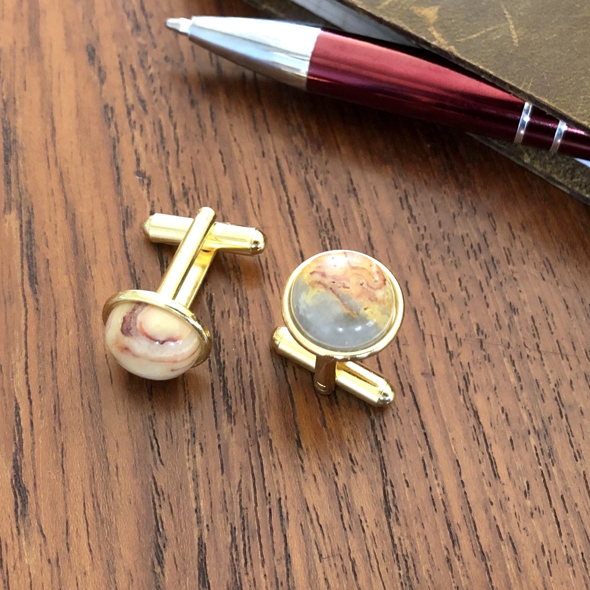 Crazy Lace Agate Cufflinks Yellow Wild Gold