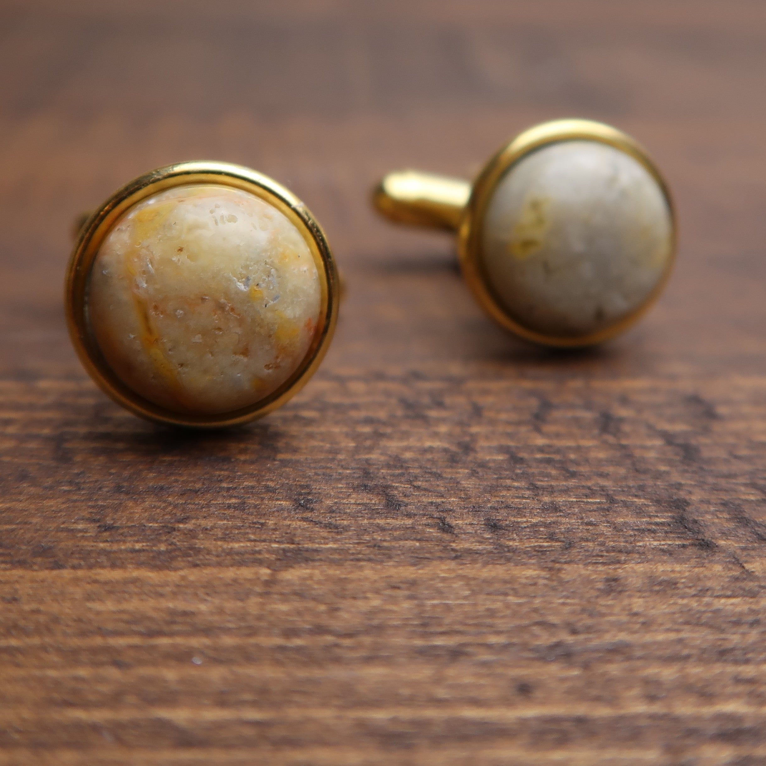 Crazy Lace Agate Cufflinks Yellow Wild Gold