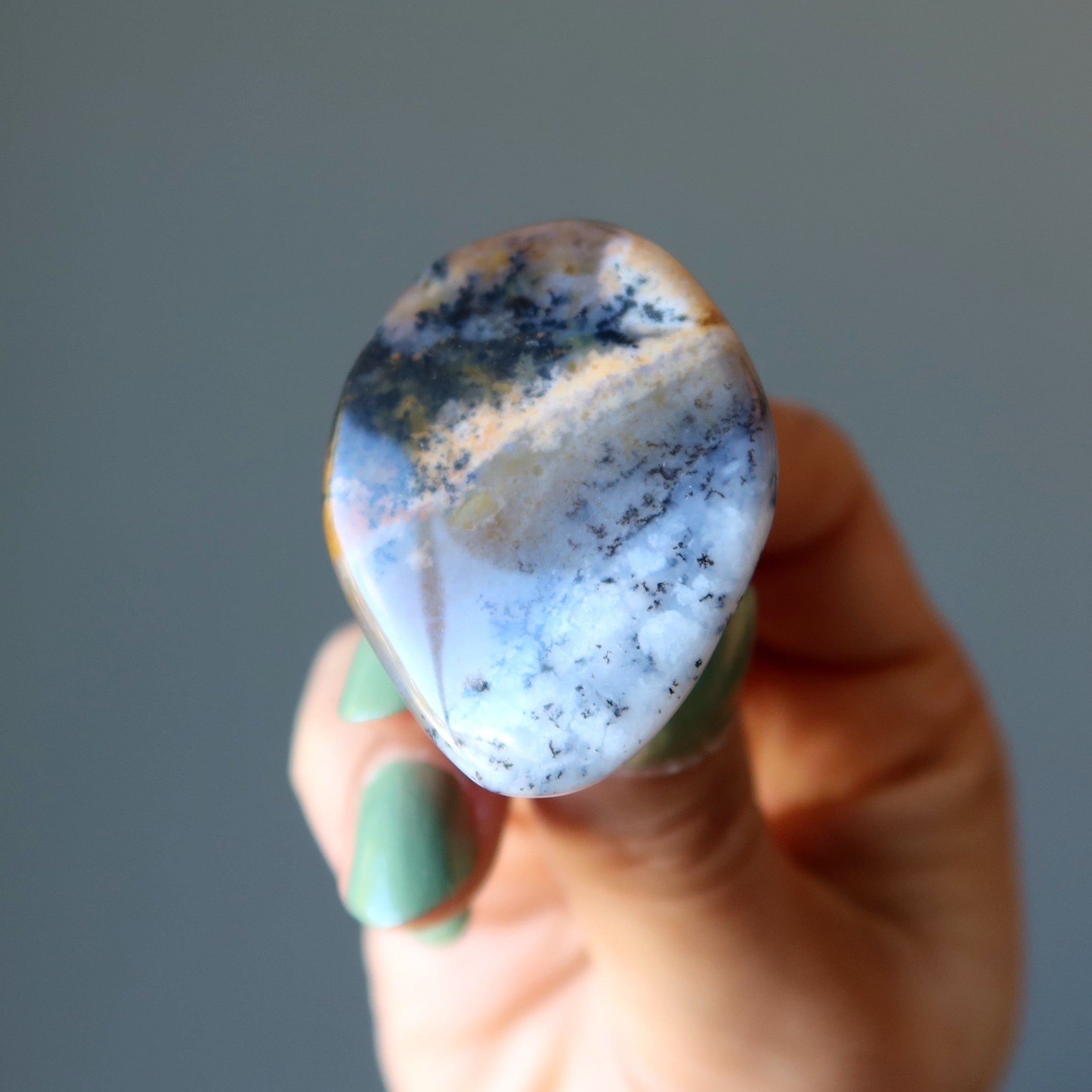 Dendritic Agate Ring Sea Antiqued Bronze Adjustable