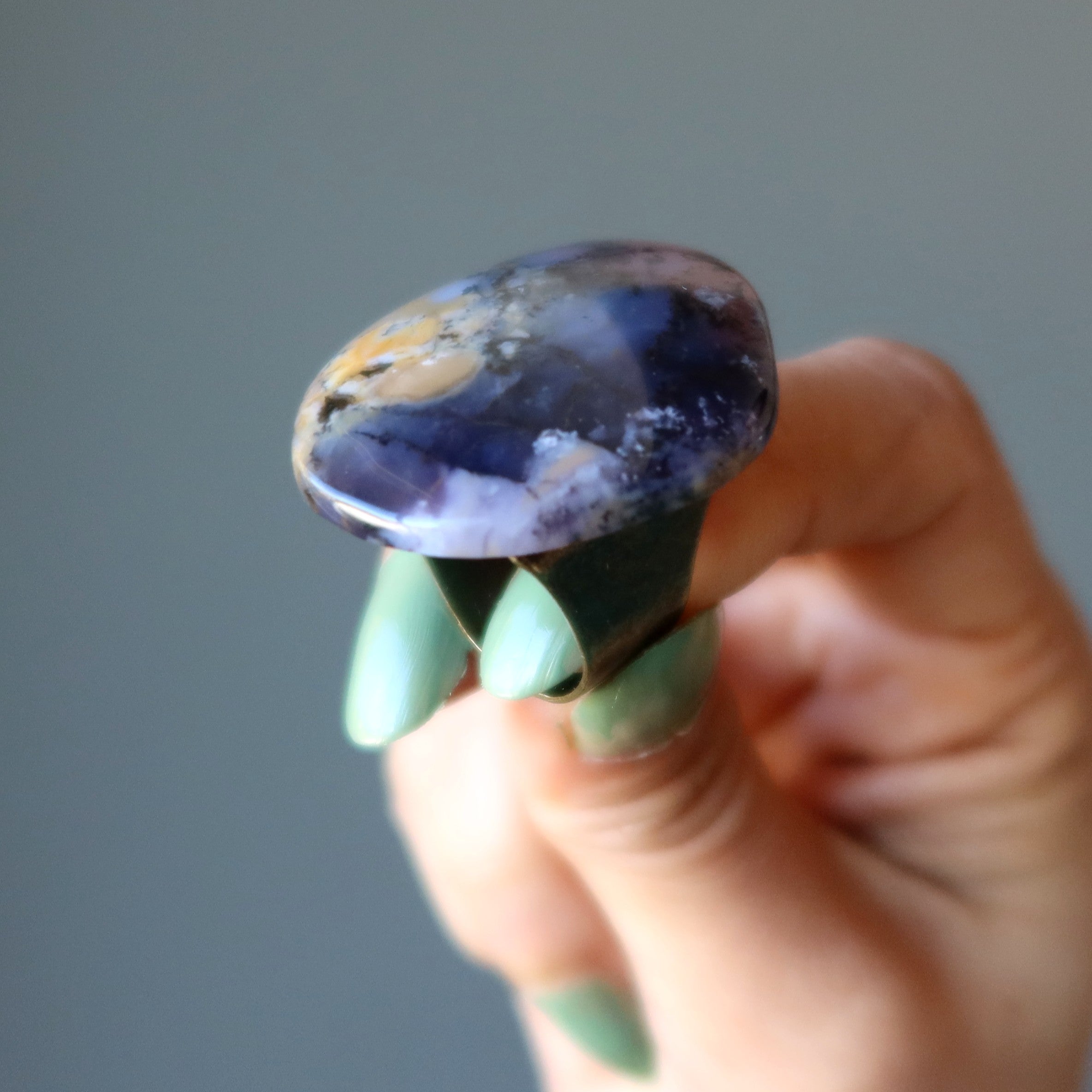 Dendritic Agate Ring Sea Antiqued Bronze Adjustable