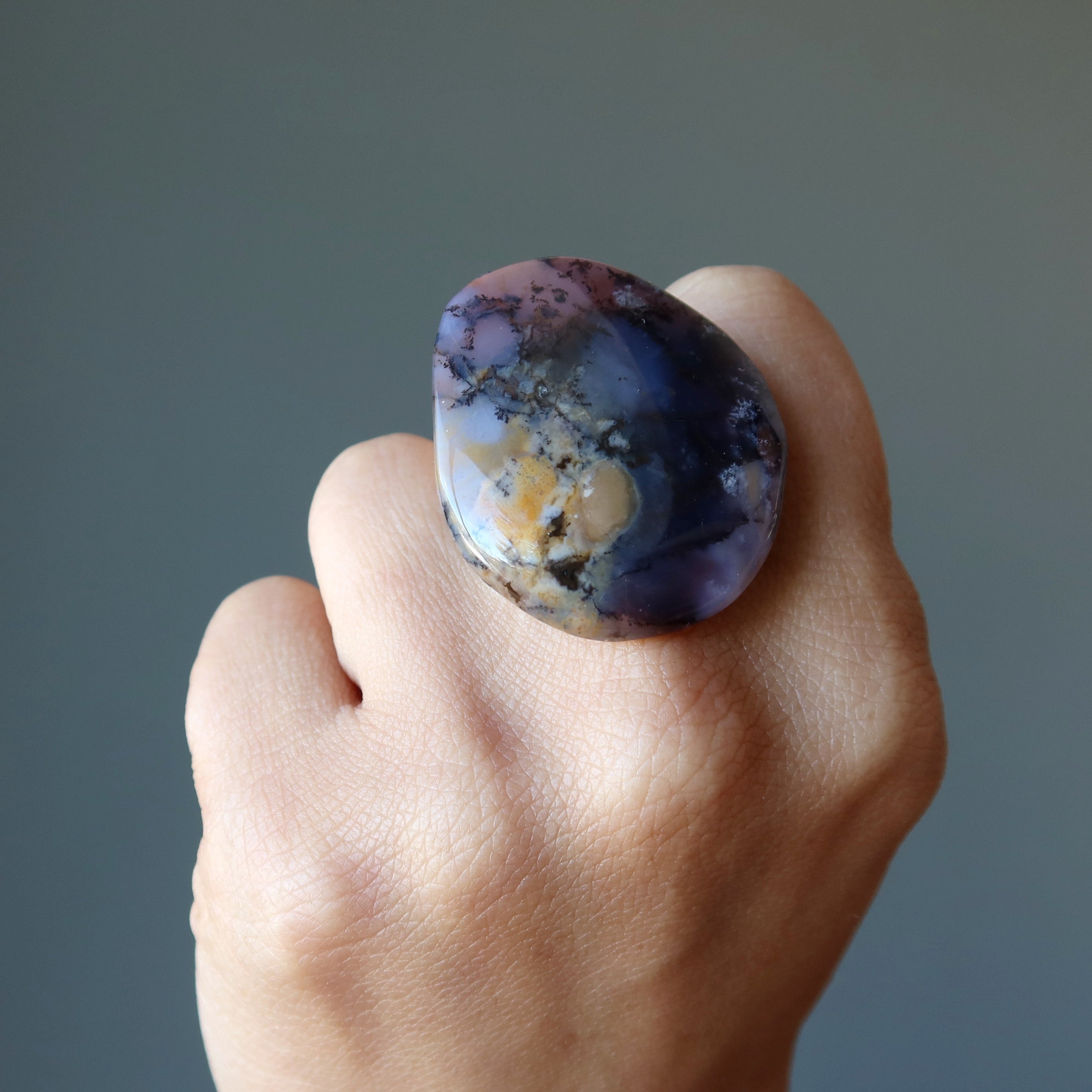Dendritic Agate Ring Sea Antiqued Bronze Adjustable
