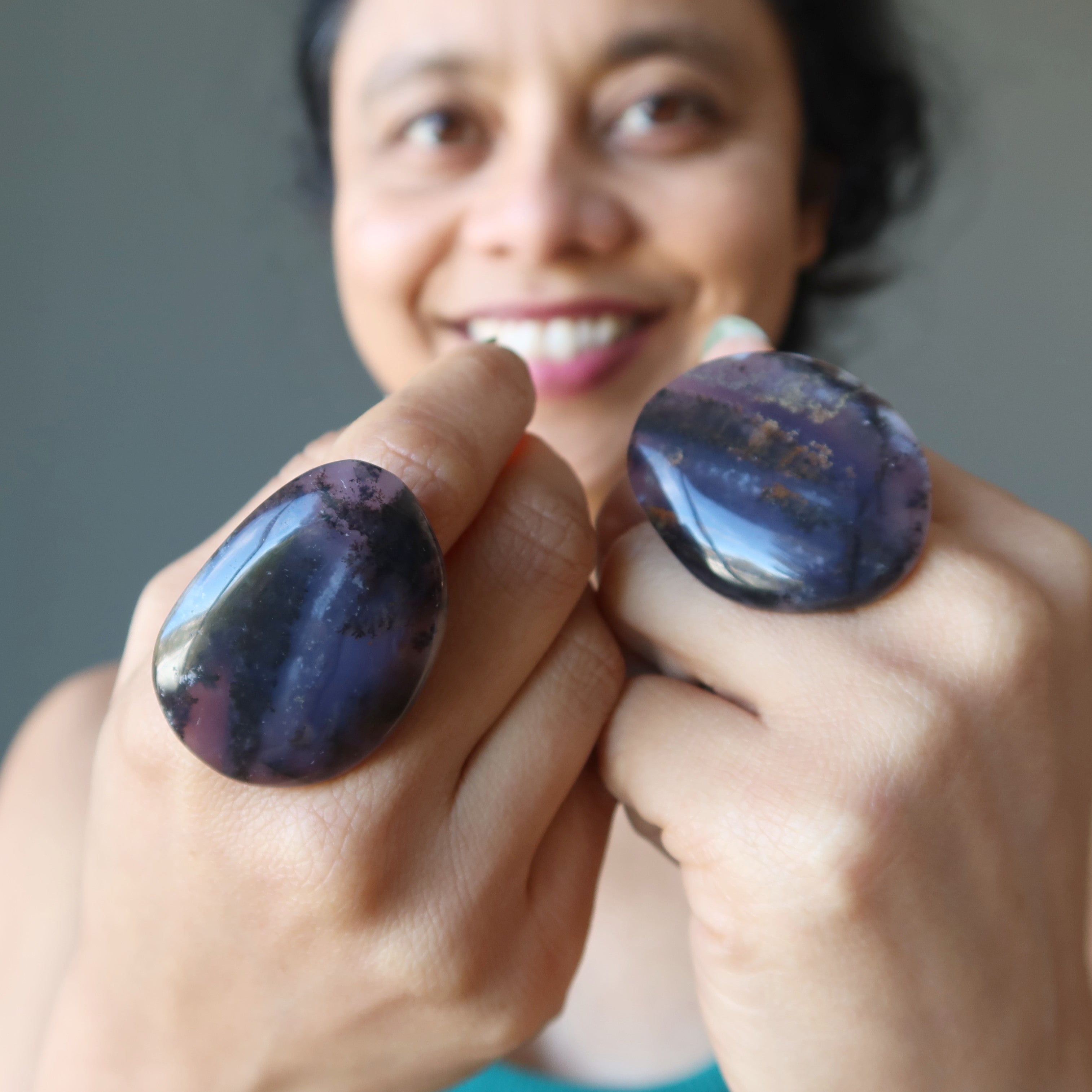 Dendritic Agate Ring Deep Purple Bronze Adjustable
