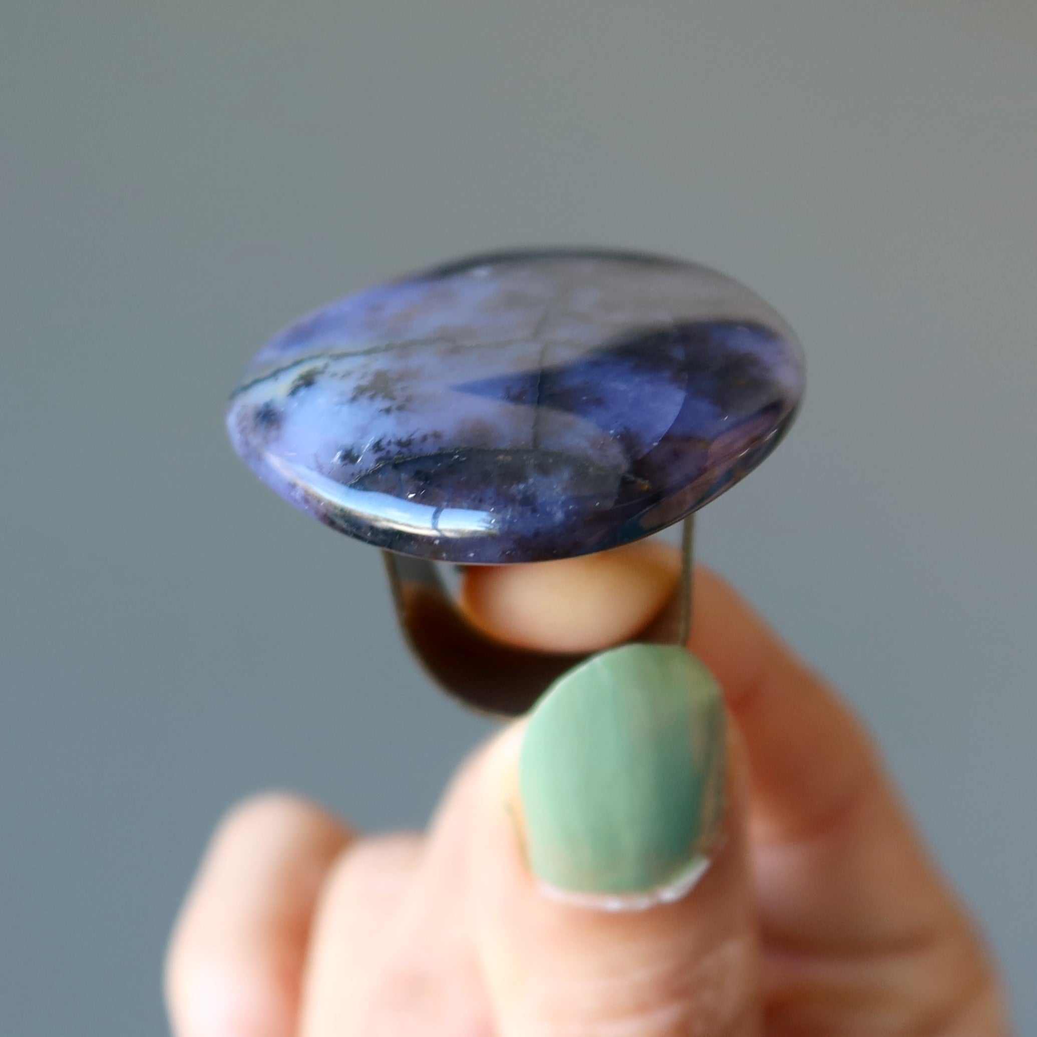 Dendritic Agate Ring Deep Purple Bronze Adjustable