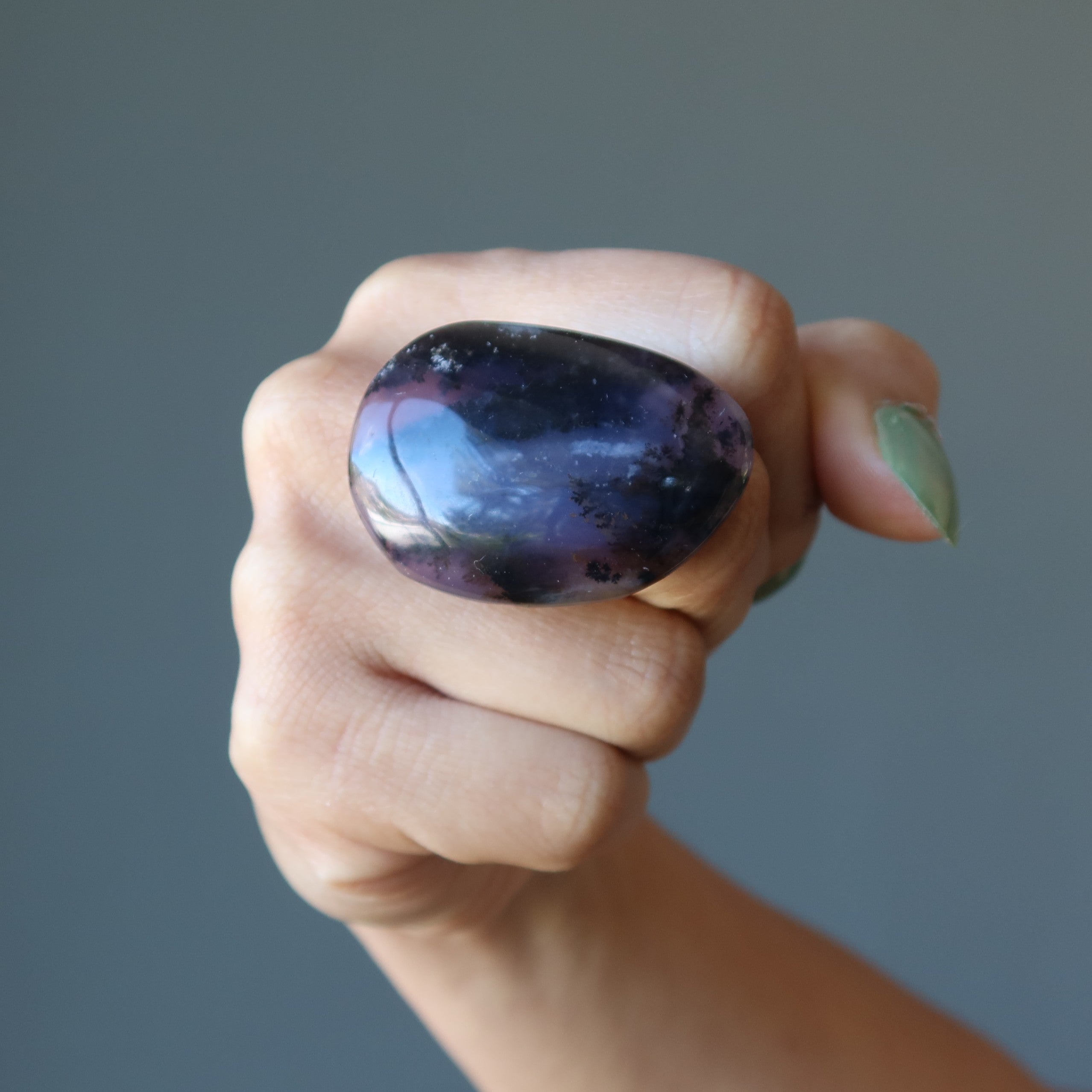 Dendritic Agate Ring Deep Purple Bronze Adjustable