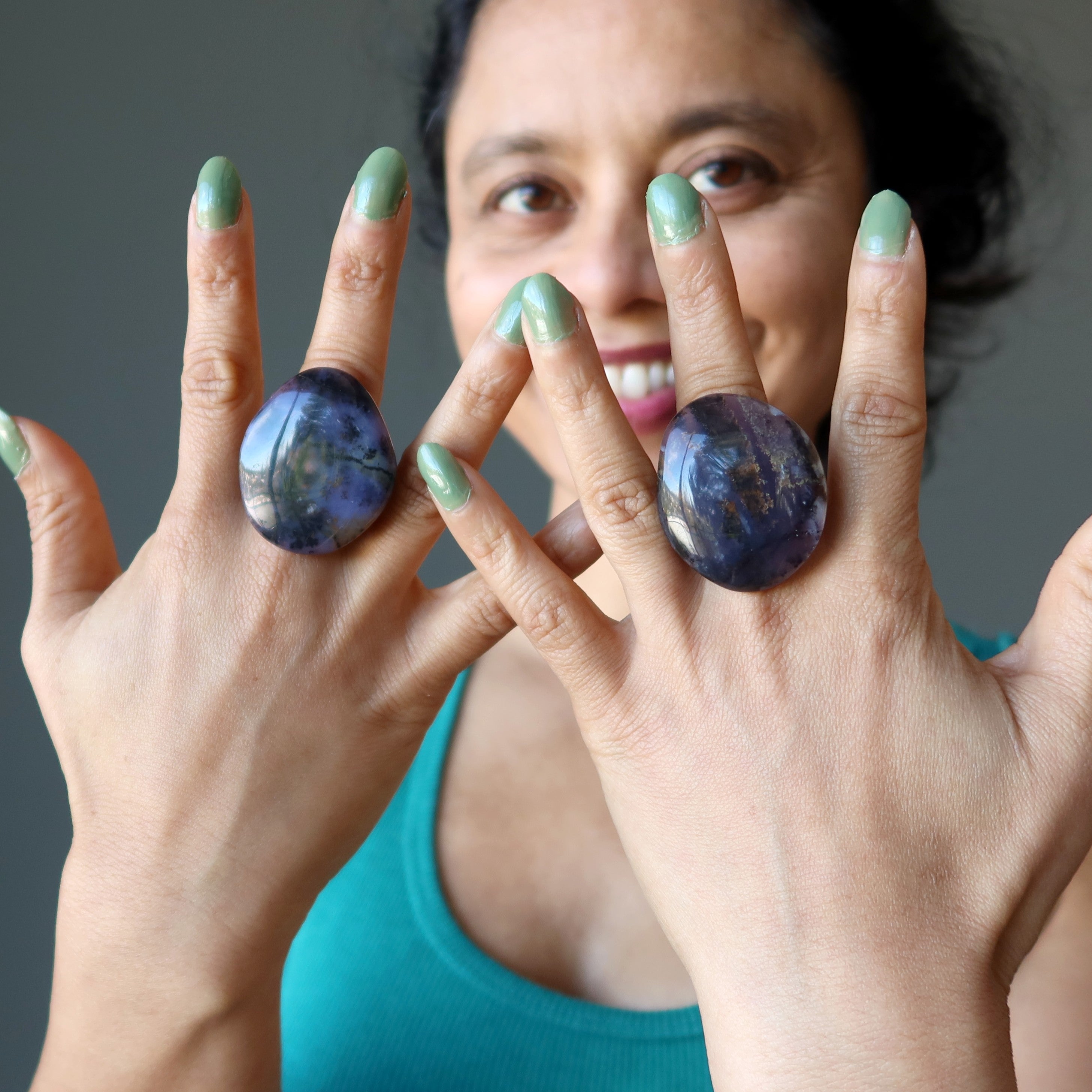 Dendritic Agate Ring Deep Purple Bronze Adjustable