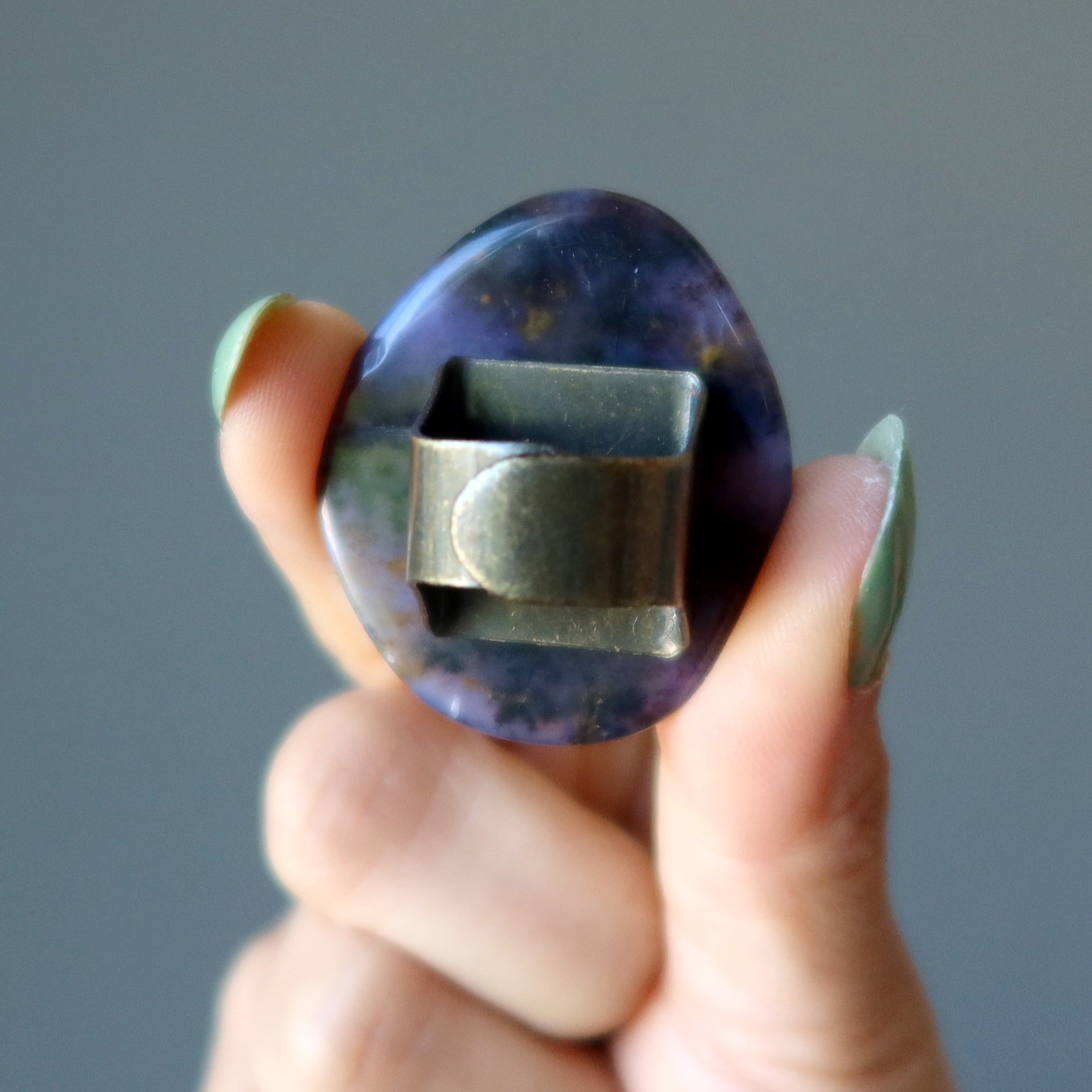 Dendritic Agate Ring Deep Purple Bronze Adjustable