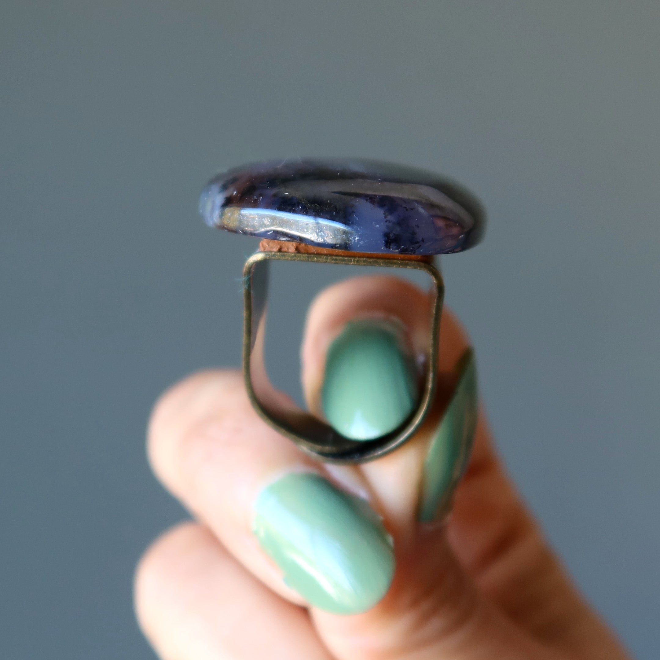 Dendritic Agate Ring Deep Purple Bronze Adjustable