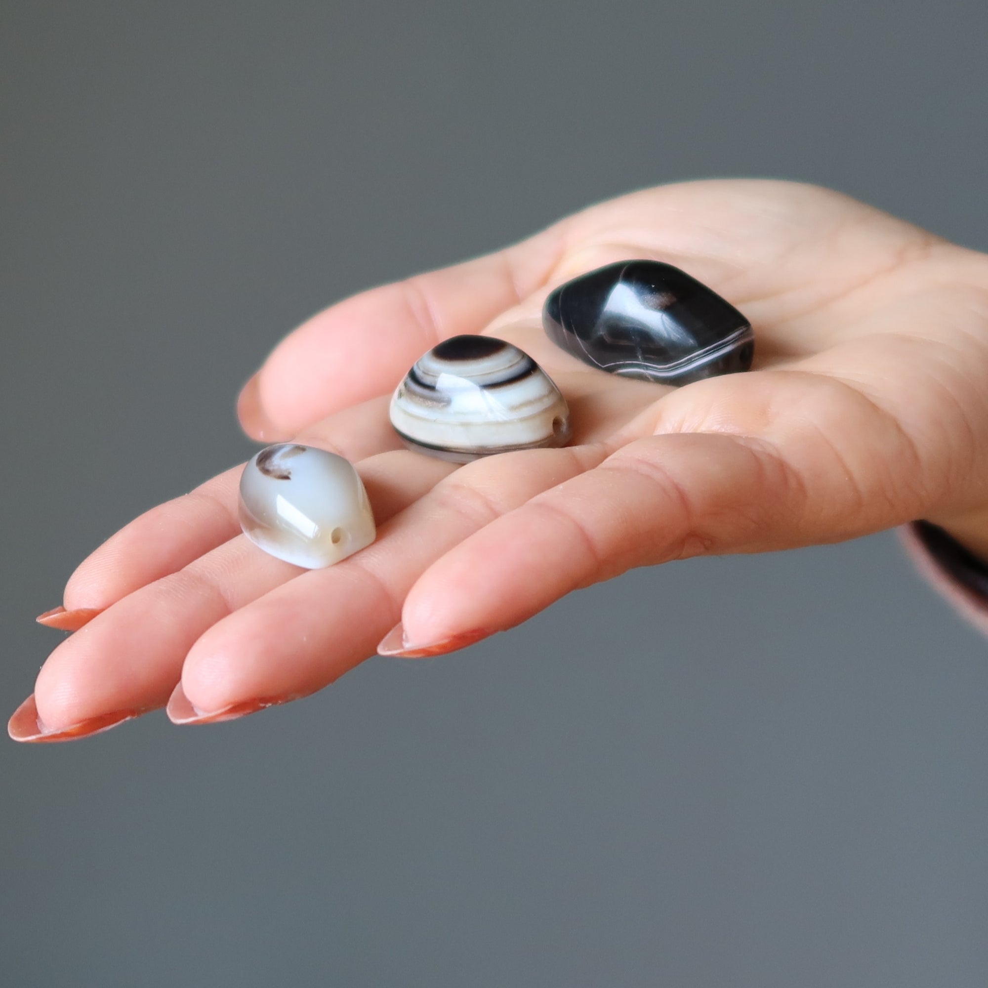 Third Eye Achat Set mit 3 gebohrten Perlen Böse Schutzsteine