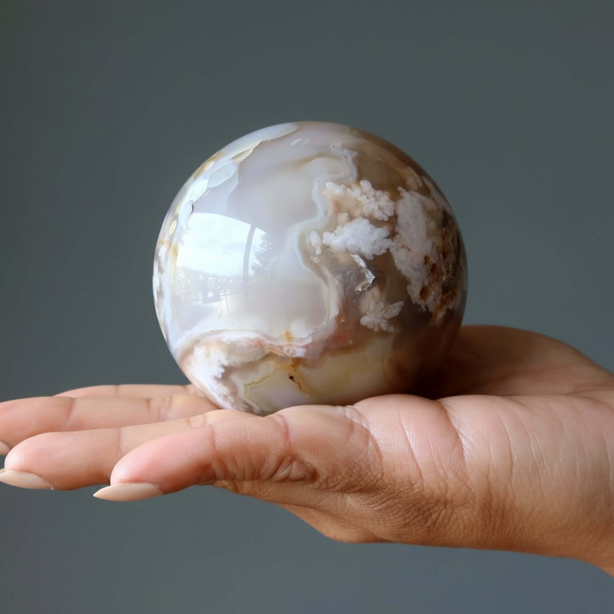 Sphère en Agate Fleurie Mes Objets Préférés Boule de Cristal Fleurie