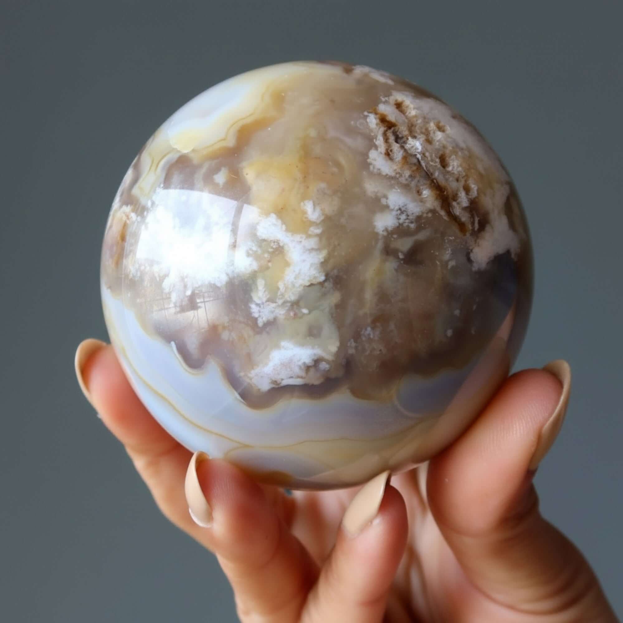 Sphère en Agate Fleurie Mes Objets Préférés Boule de Cristal Fleurie