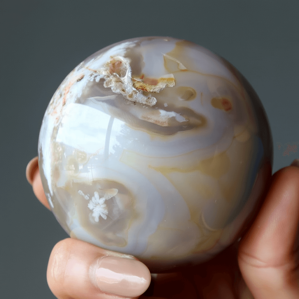 Sphère en Agate Fleurie Mes Objets Préférés Boule de Cristal Fleurie