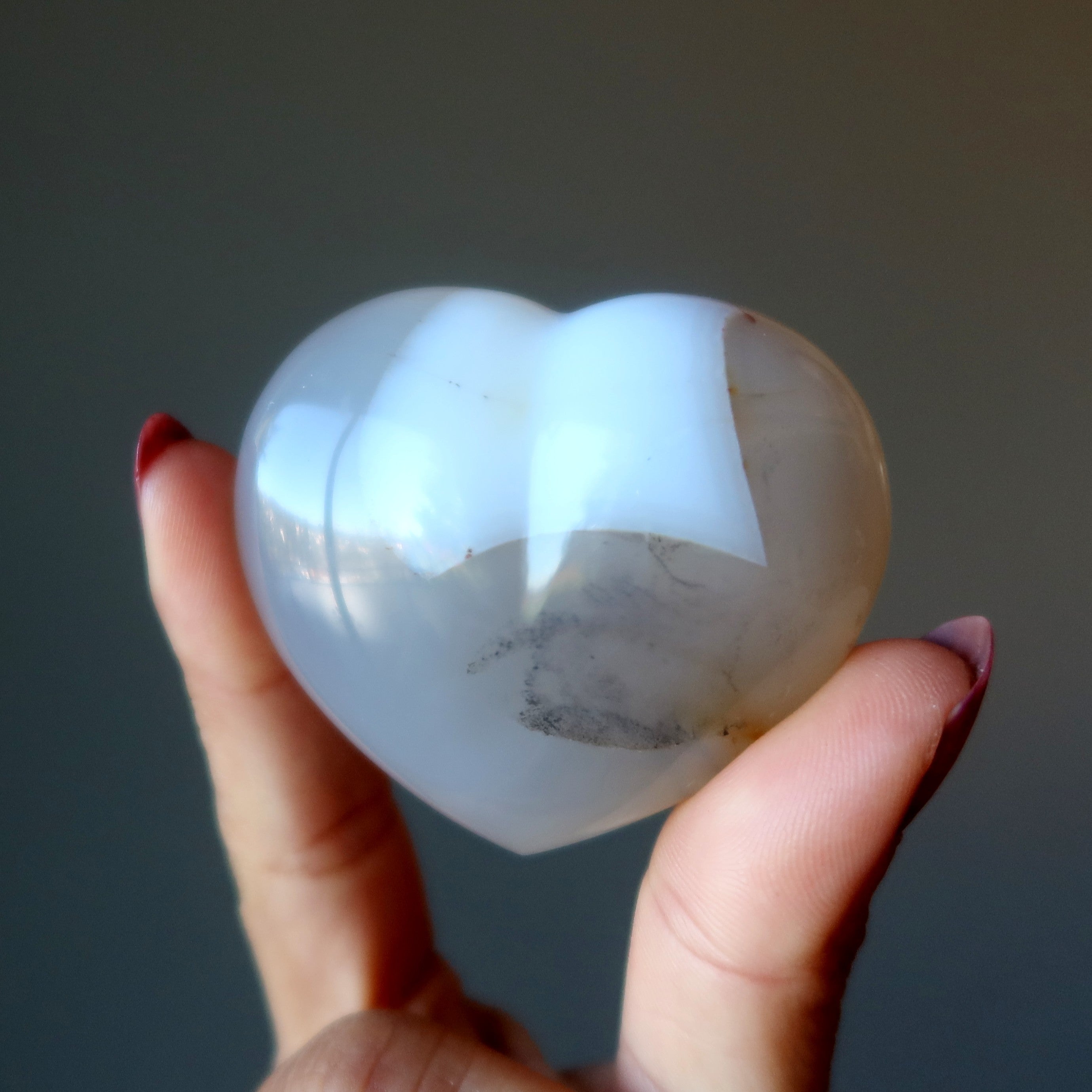 Agate Heart White Love is Glossy Gemstone