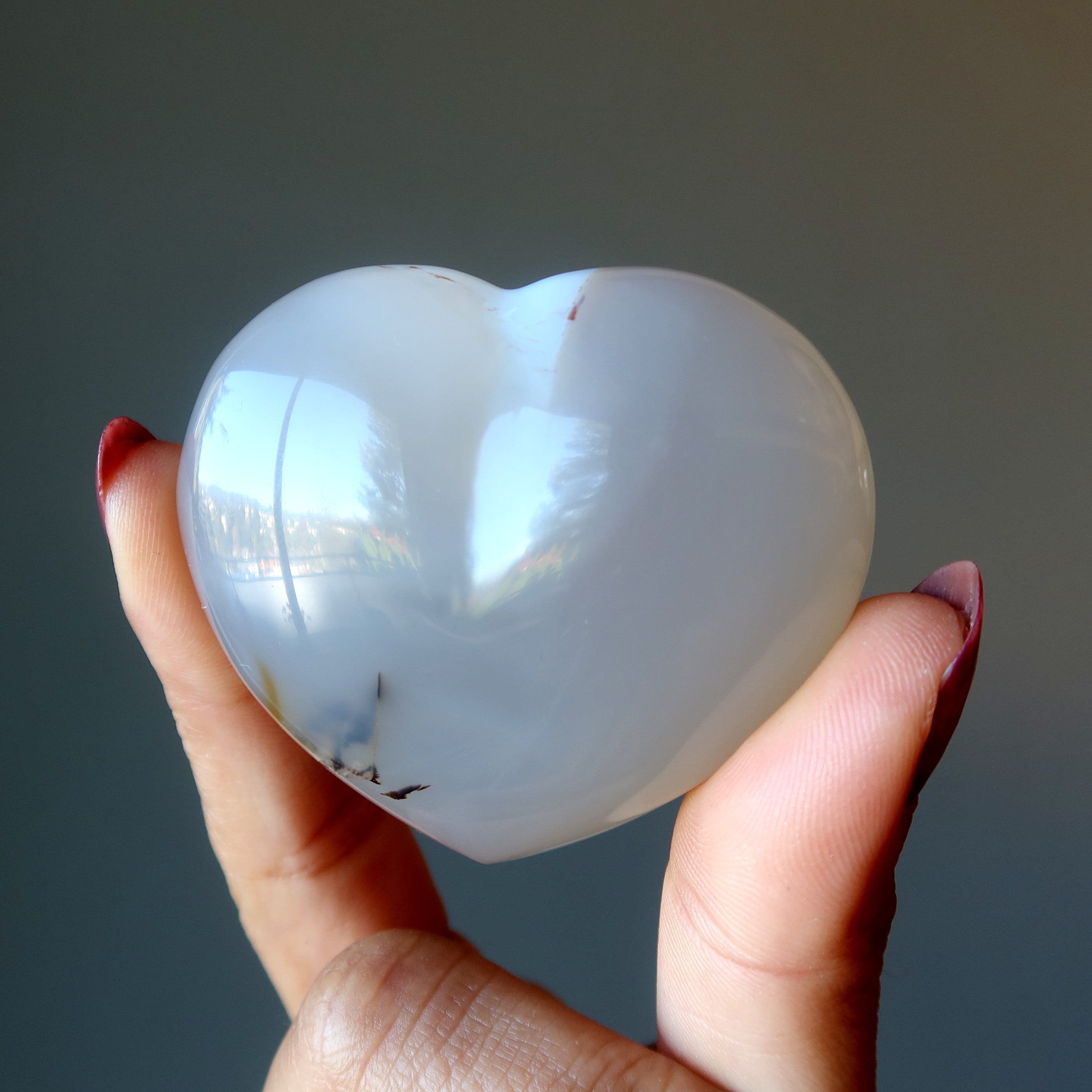 Agate Heart White Love is Glossy Gemstone
