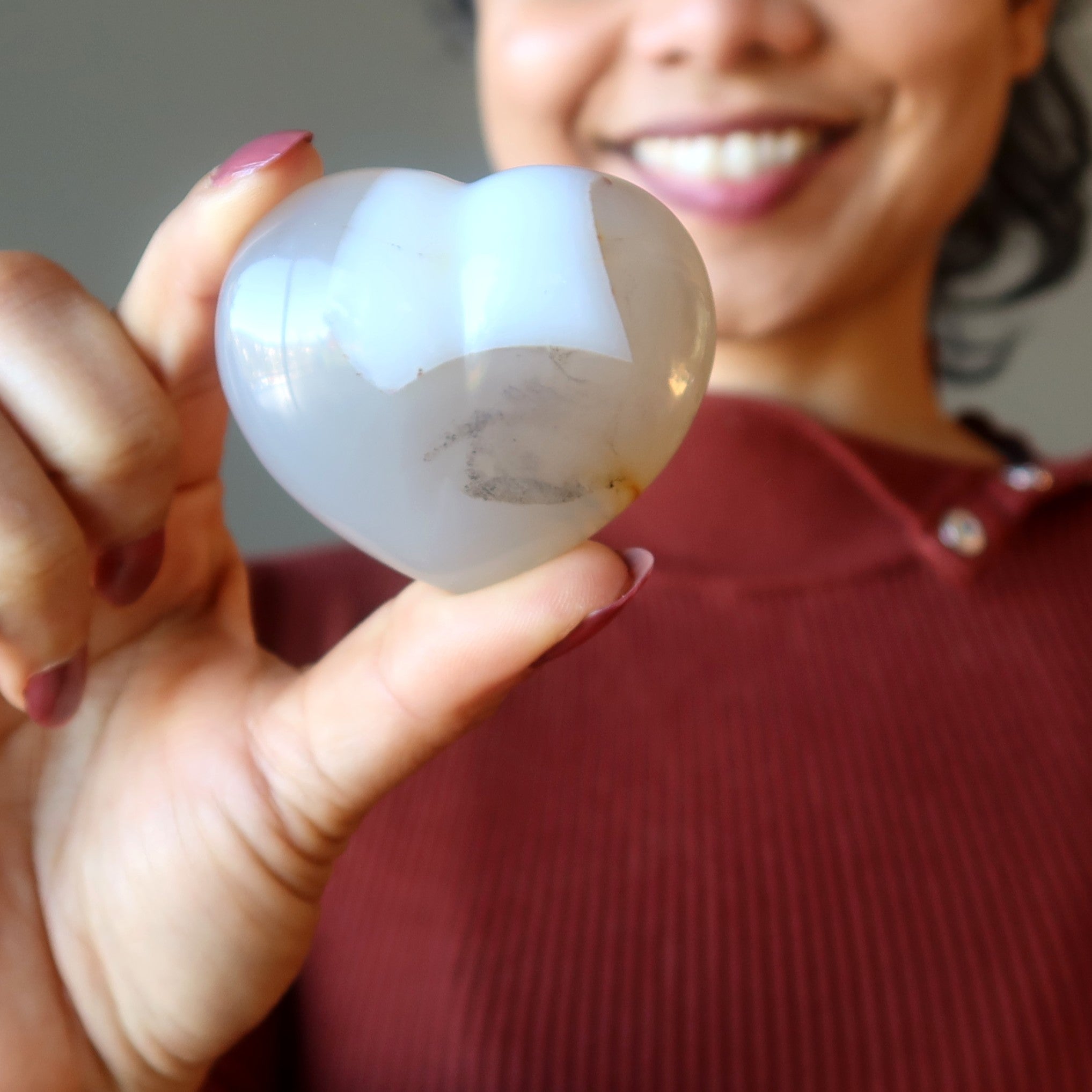 Agate Heart White Love is Glossy Gemstone