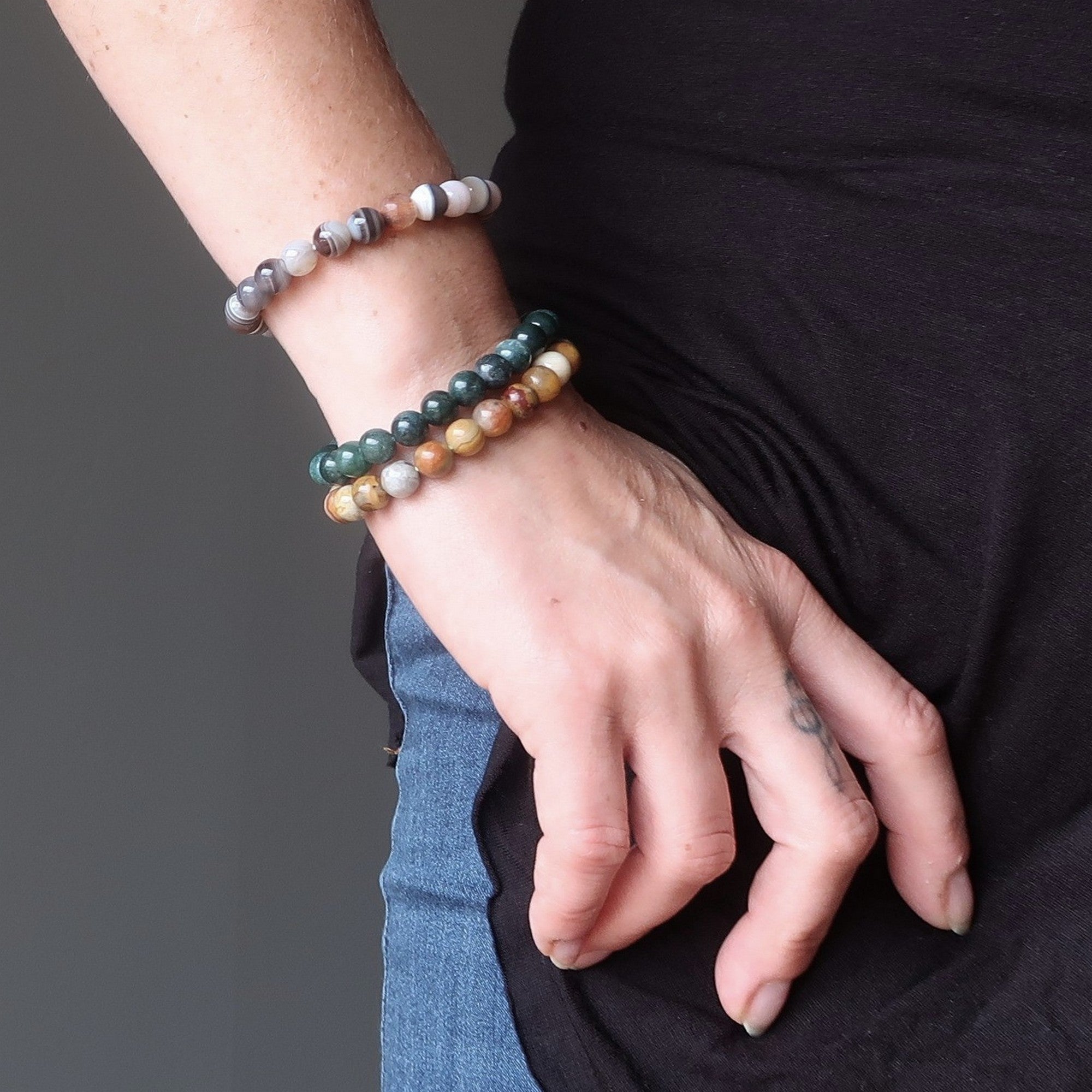 Agate Bracelet Set: Botswana, Crazy Lace & Moss Stone Trio