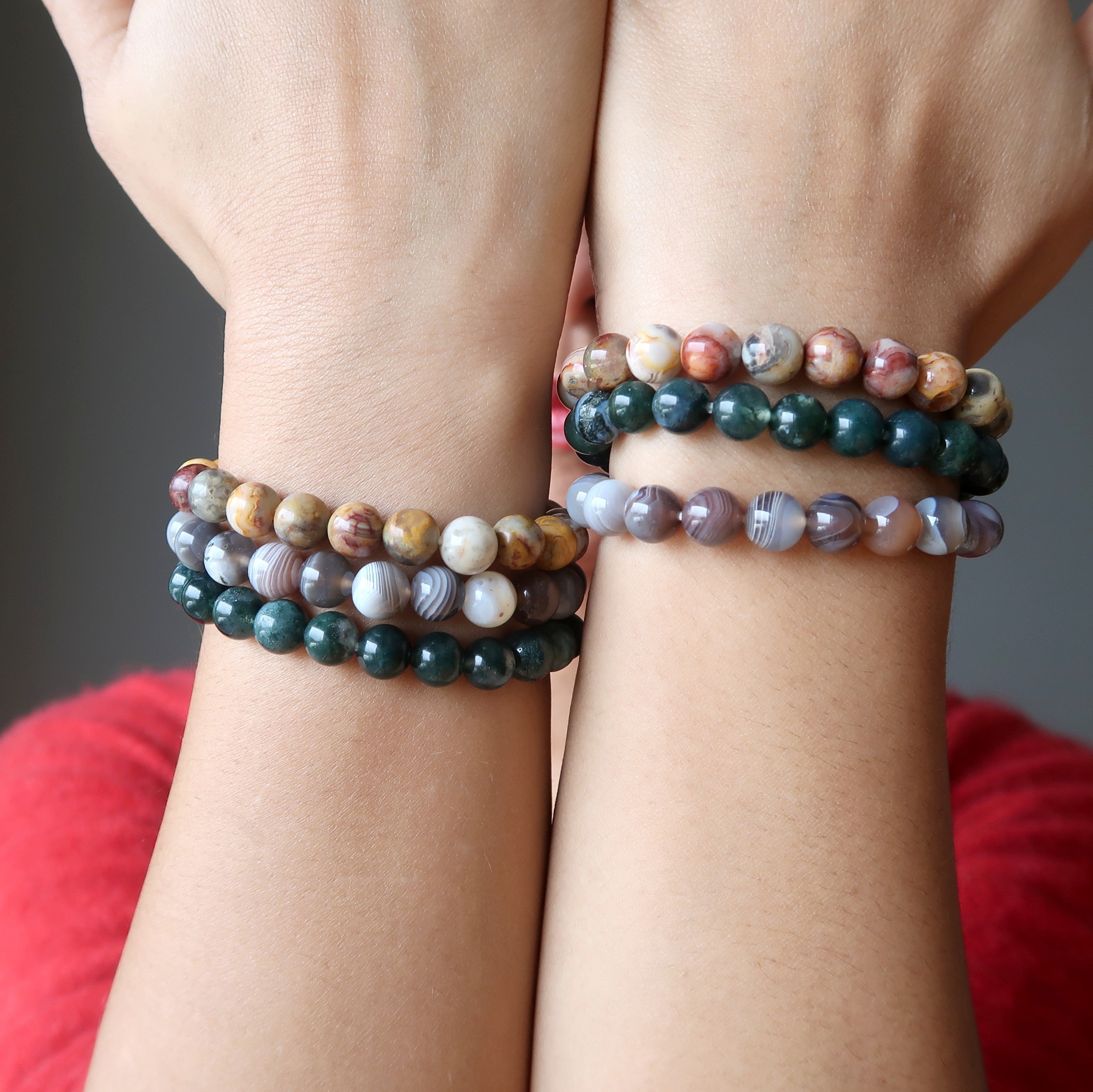 Agate Bracelet Set: Botswana, Crazy Lace & Moss Stone Trio