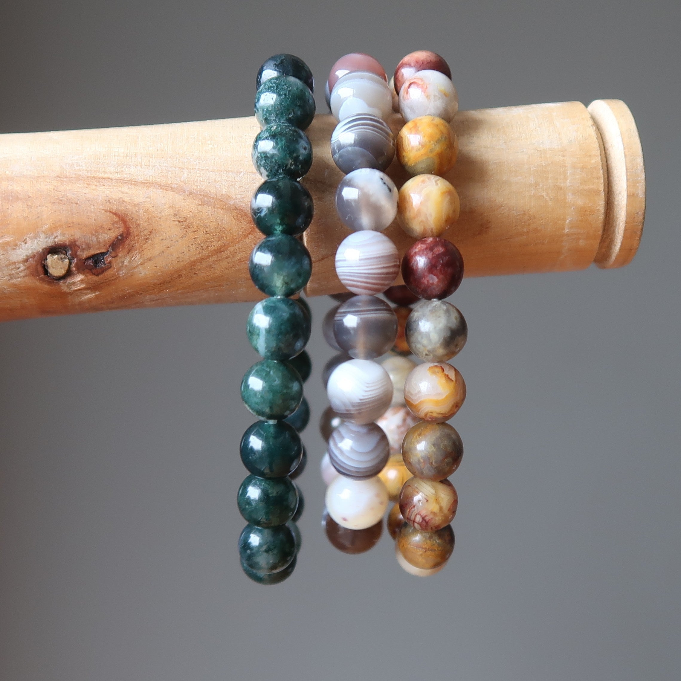 Agate Bracelet Set: Botswana, Crazy Lace & Moss Stone Trio