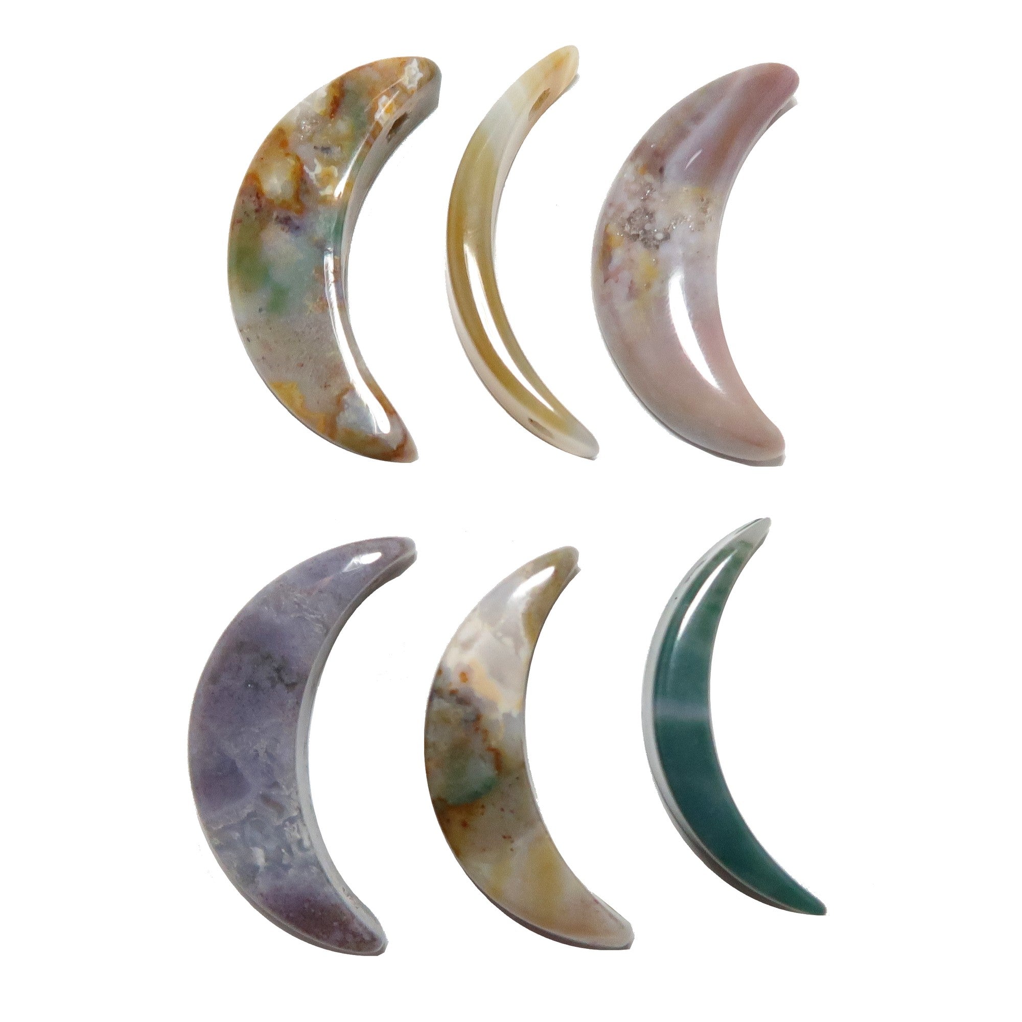 Agate Grid Crystal Set of 3 Moon Pendant Charms