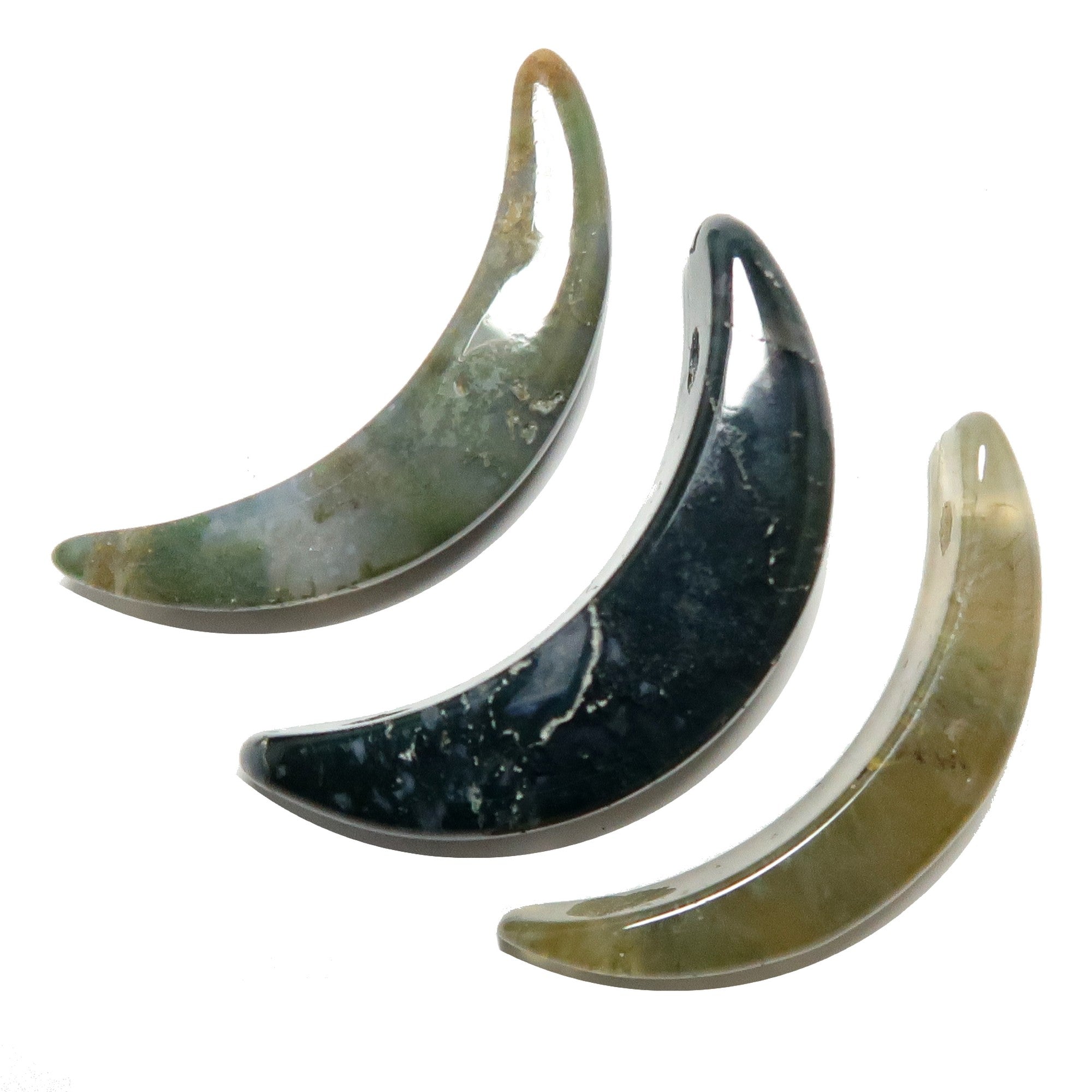Moss Agate Grid Crystal Set of 3 Moon Pendants