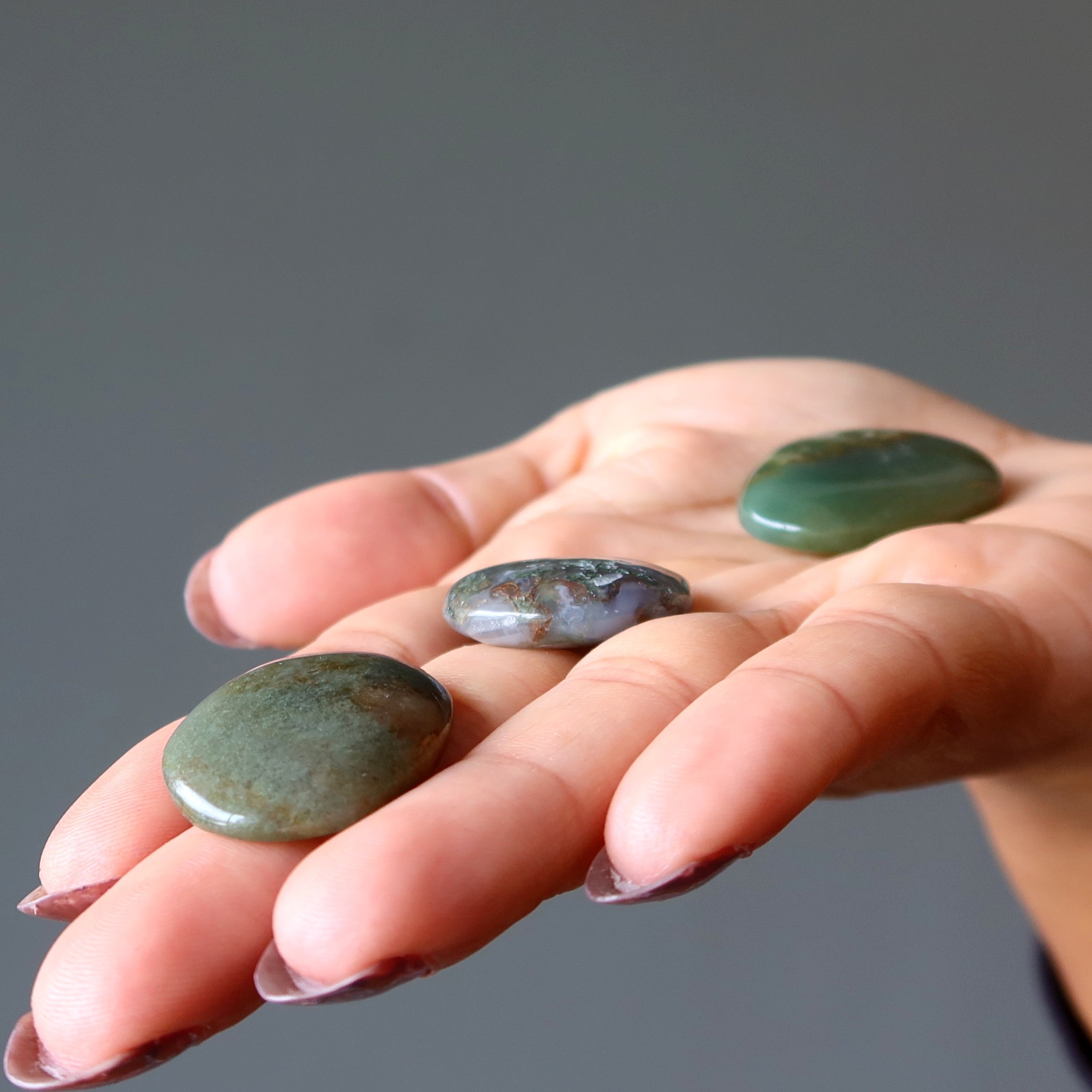 Moss Agate Grid Crystal Bundle Mystic Forest Set of 7