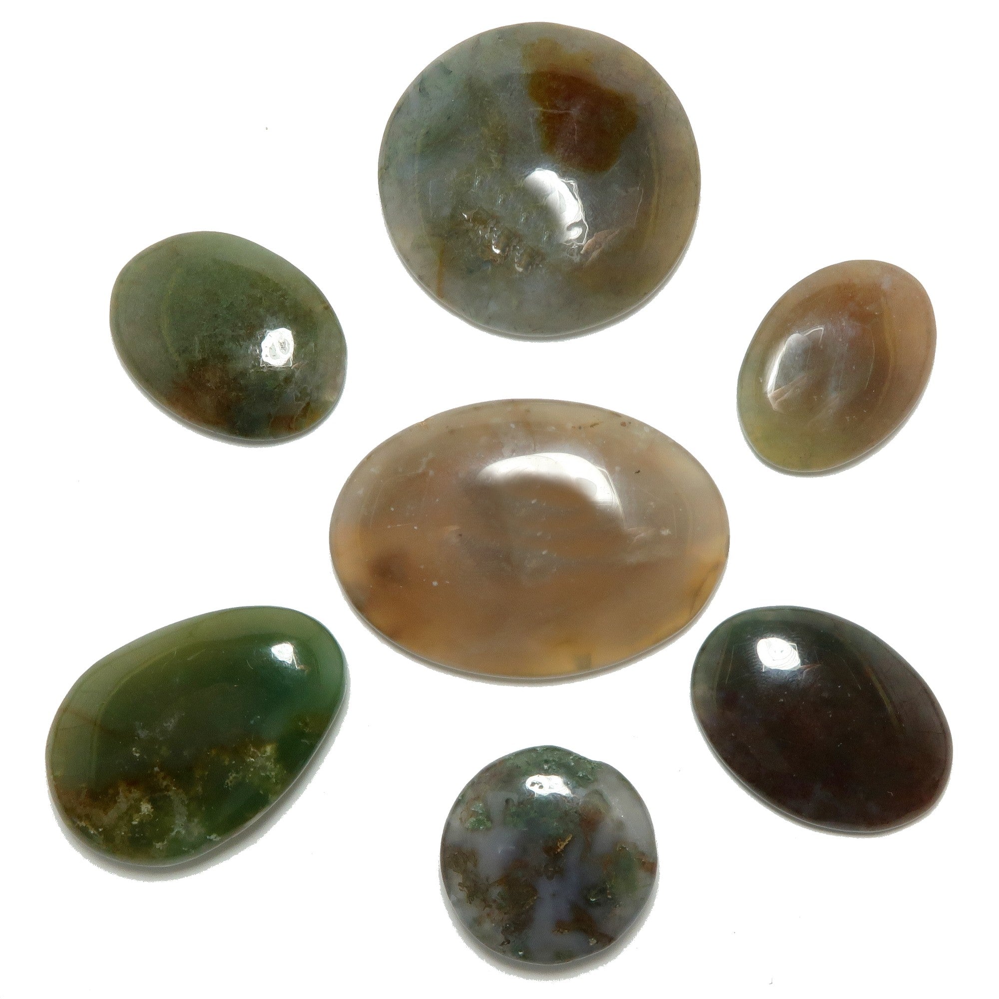Moss Agate Grid Crystal Bundle Mystic Forest Set of 7