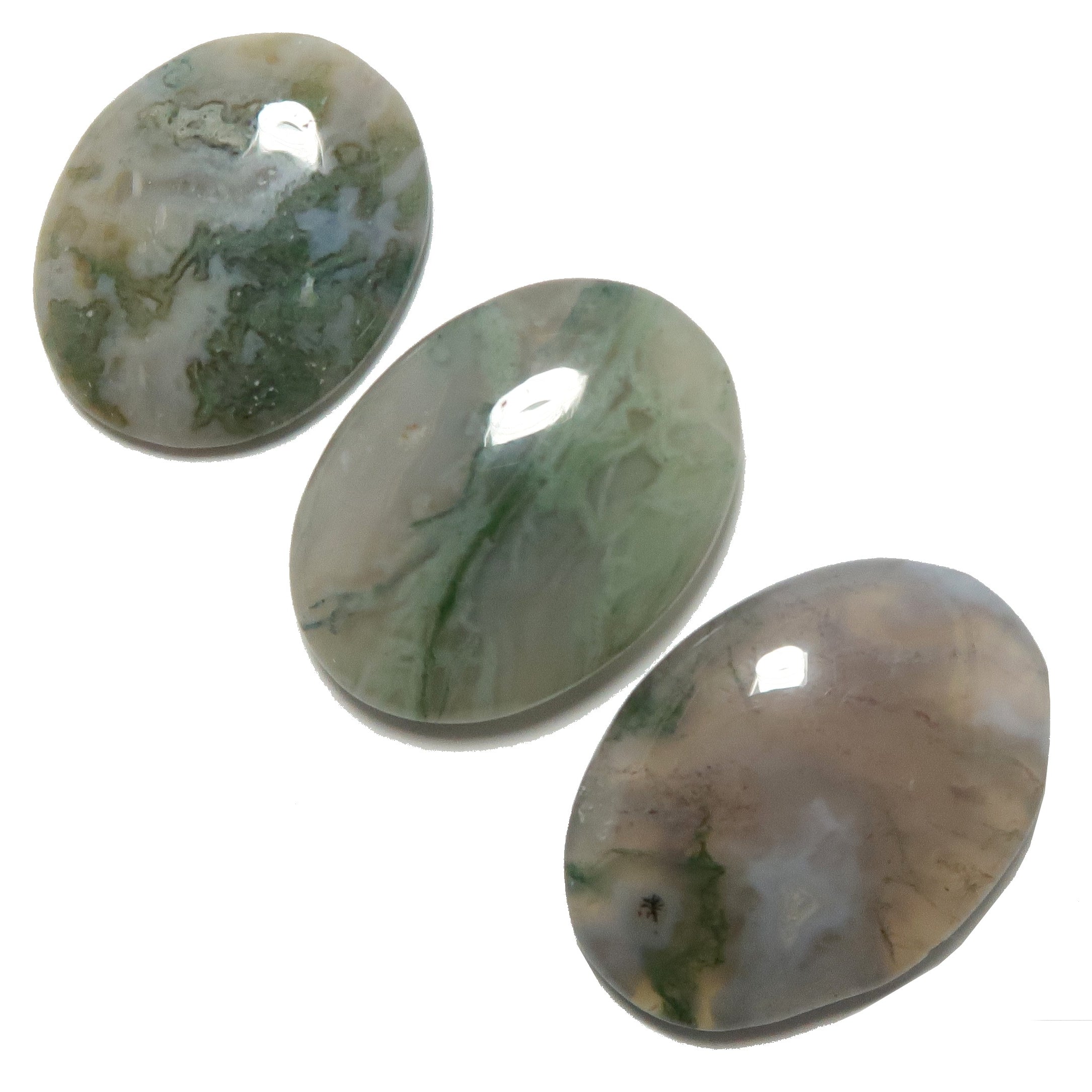 Grille d'agate mousse, ensemble de cristaux, lot de 3, pierres précieuses Neige de printemps