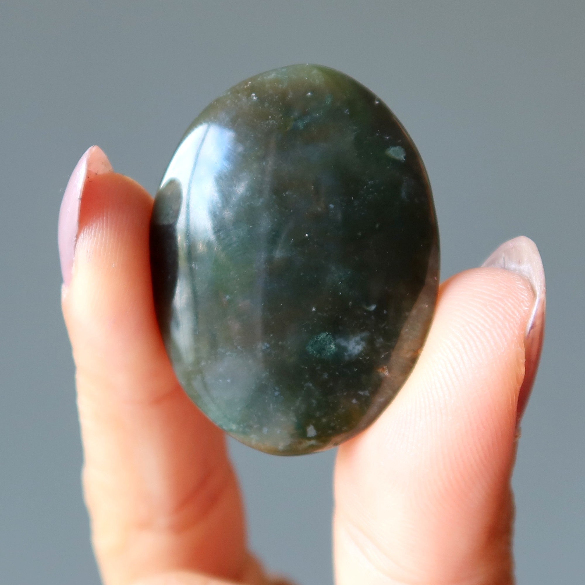 Moss Agate Grid Crystal Red Beauty Oval Gem