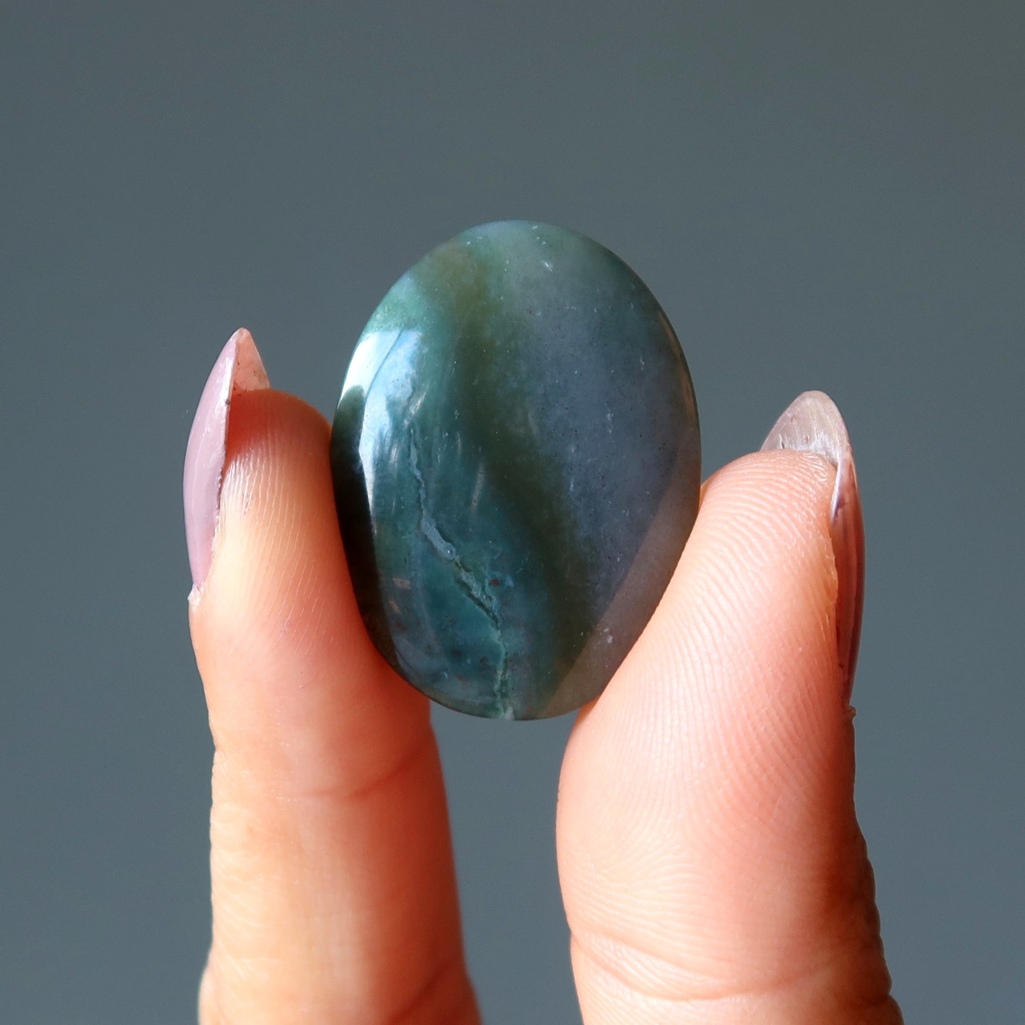 Moss Agate Grid Crystal Red Beauty Oval Gem