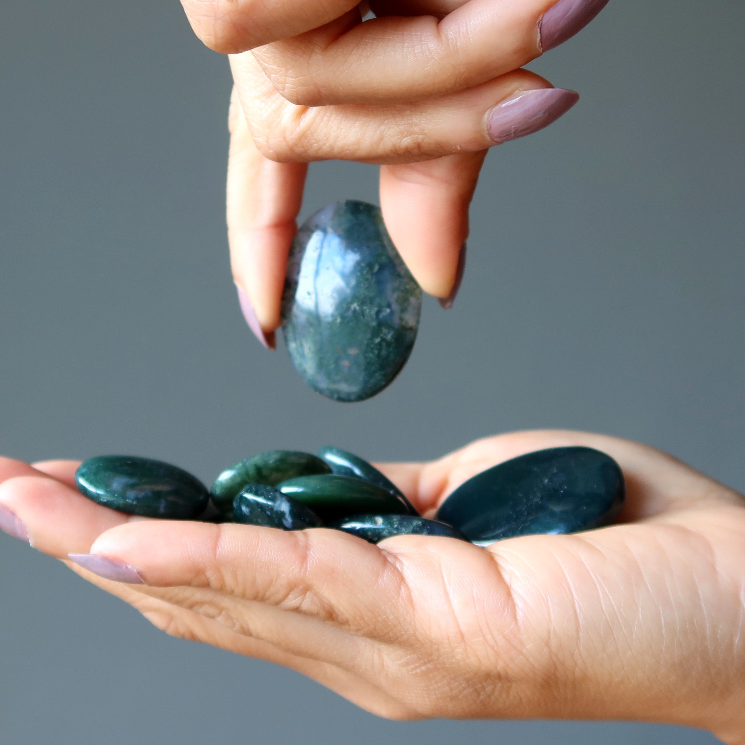 Moss Agate Grid Crystal Layout Wellness Stone