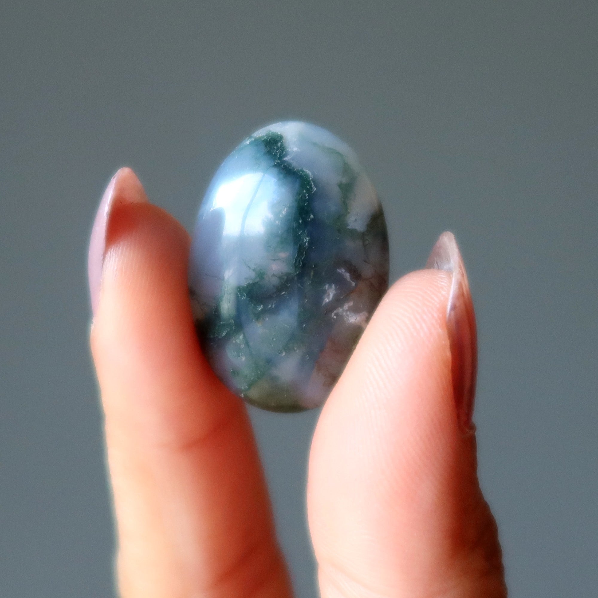 Moss Agate Grid Crystal Layout Wellness Stone