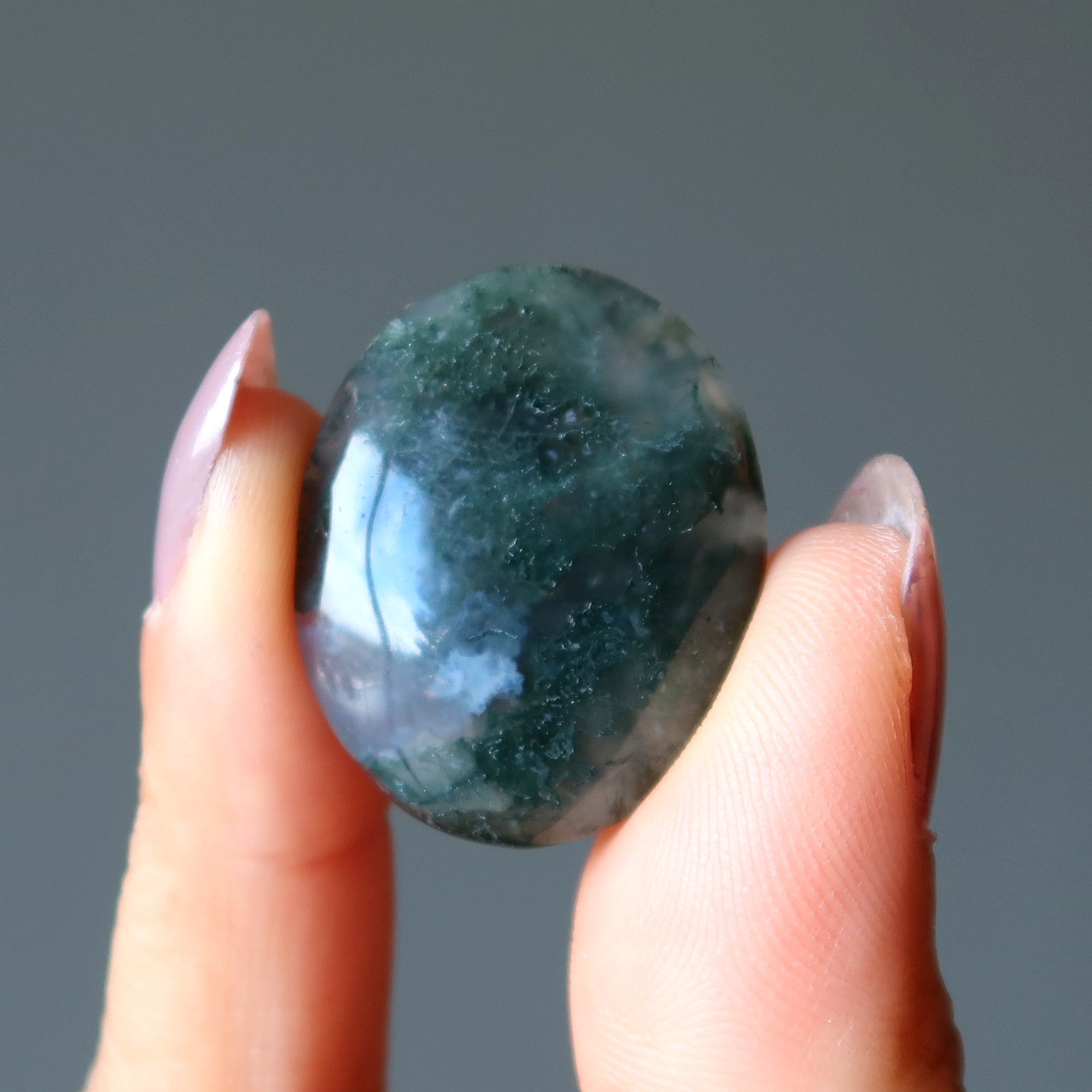 Moss Agate Grid Crystal Layout Wellness Stone