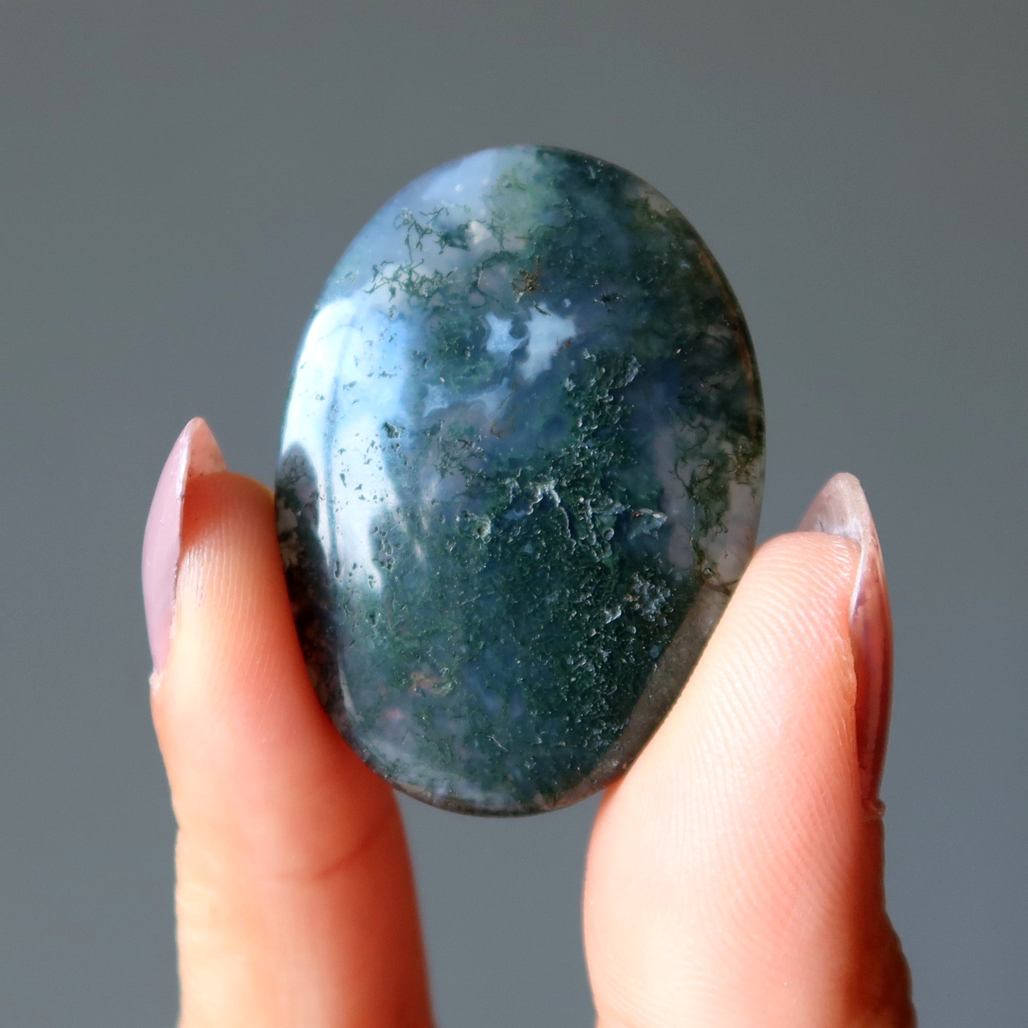 Moss Agate Grid Crystal Layout Wellness Stone