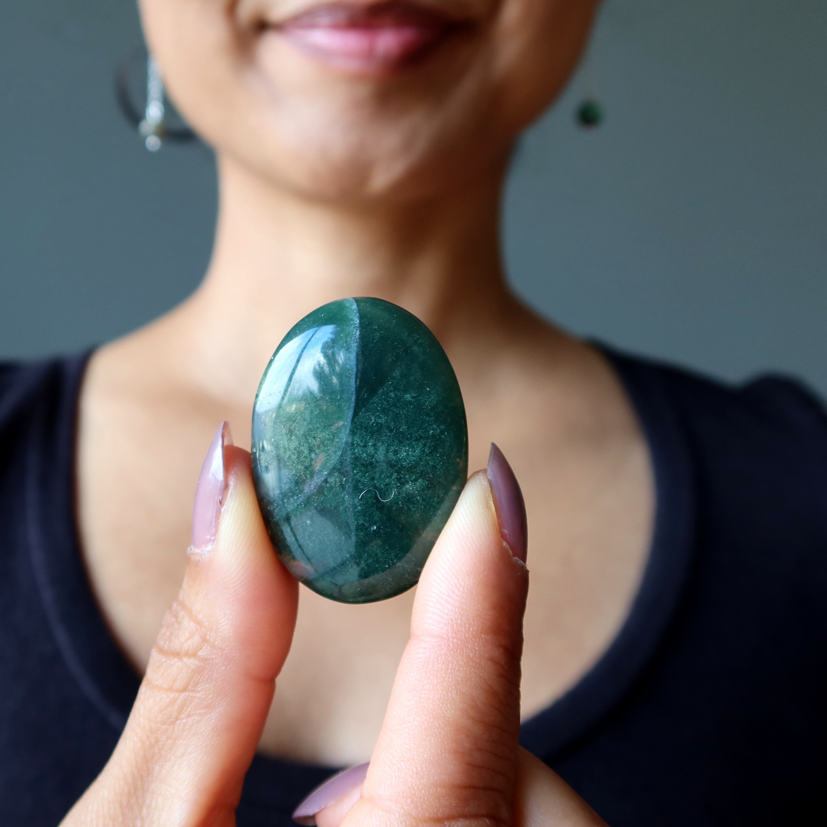 Moss Agate Grid Crystal Layout Wellness Stone